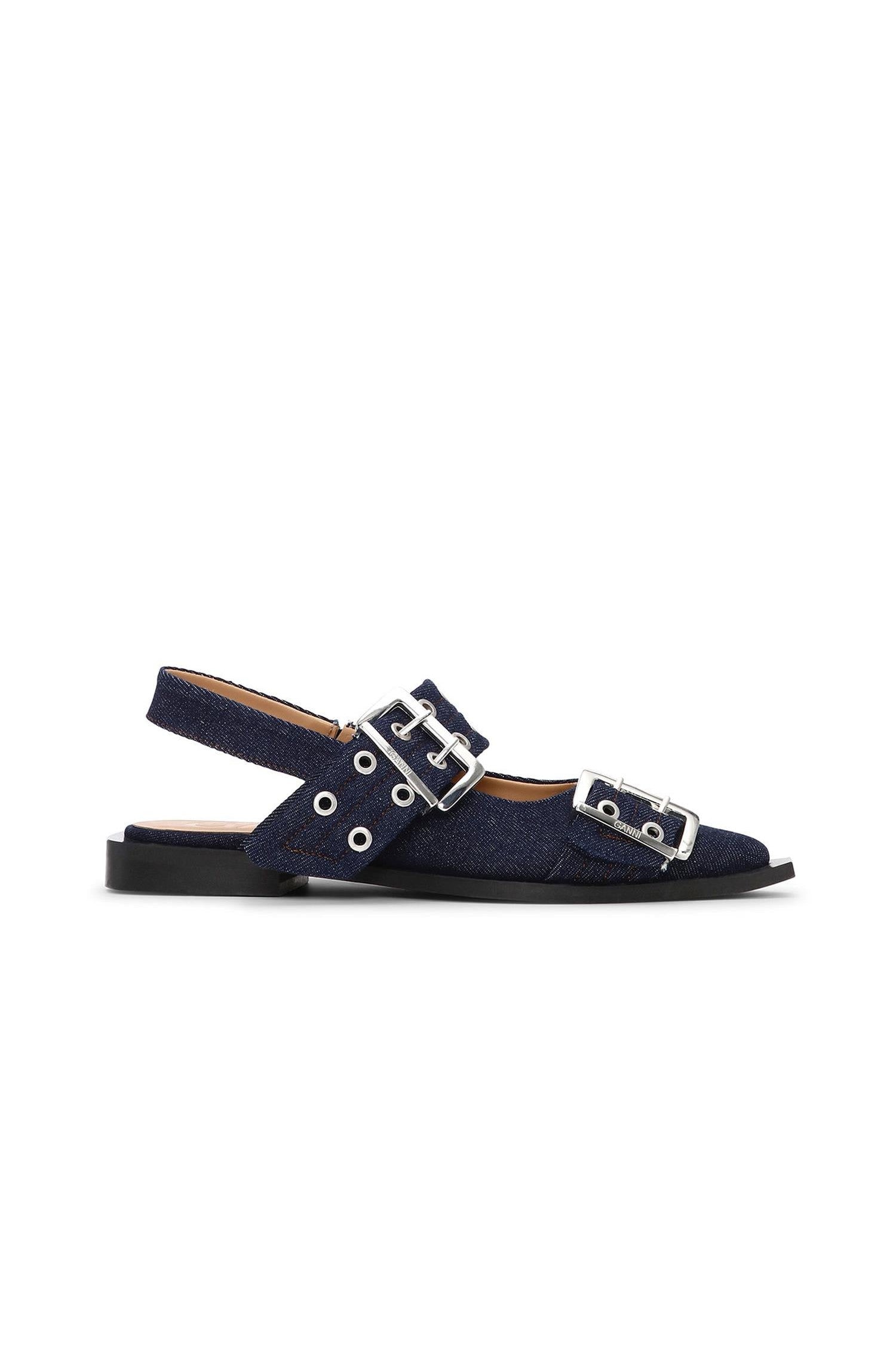 Feminine Buckle Ballerina Denim Dark Navy