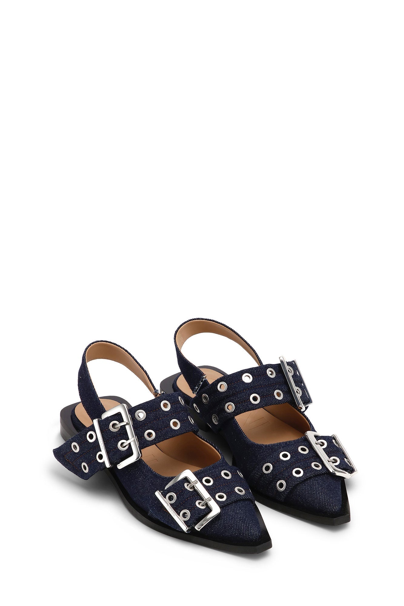 Feminine Buckle Ballerina Denim Dark Navy