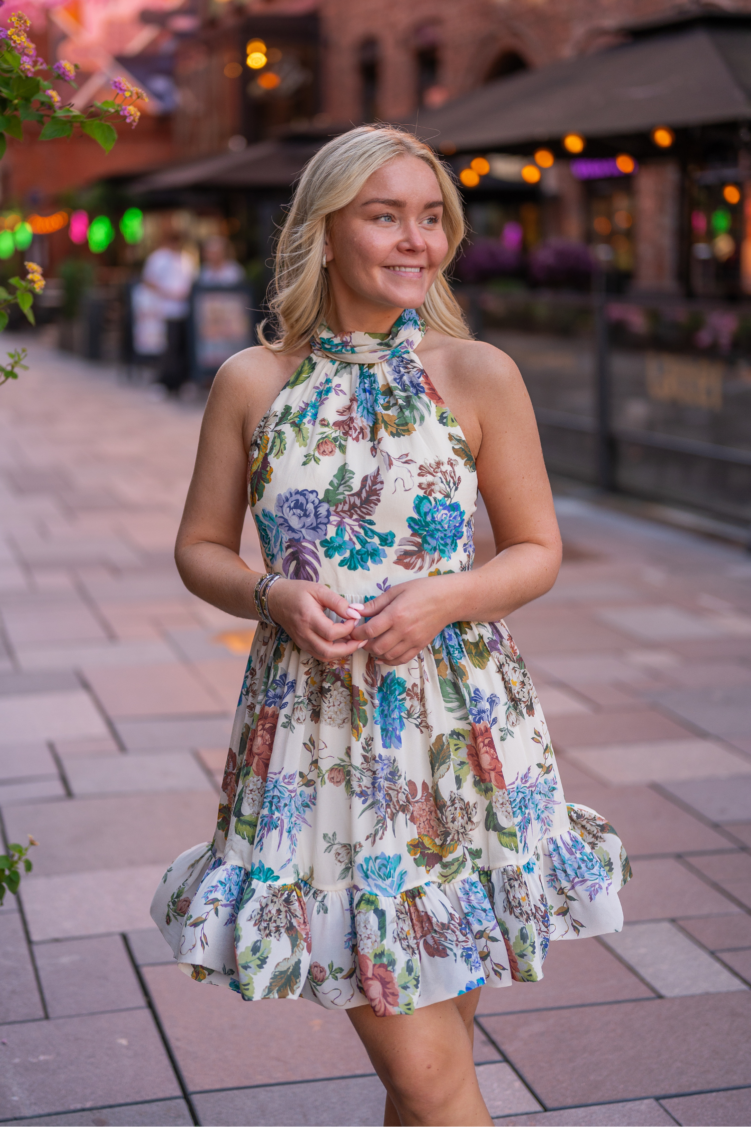 Fern Halterneck Ruffled Mini Dress Botanic Florals