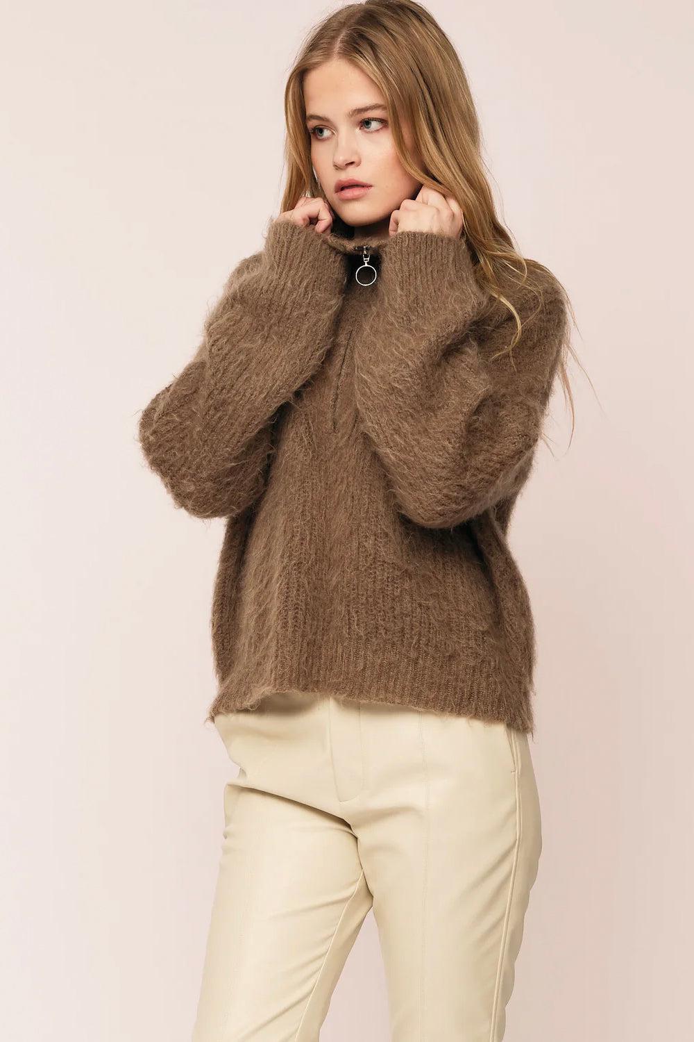 Florie Brushed zip knit Chocolate Brown