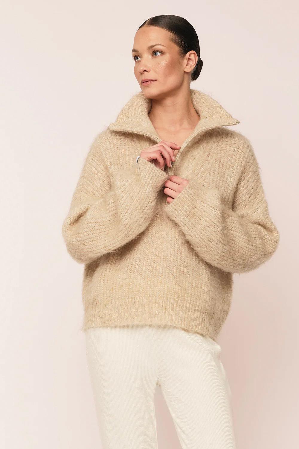 Florie Brushed zip knit Warm sand