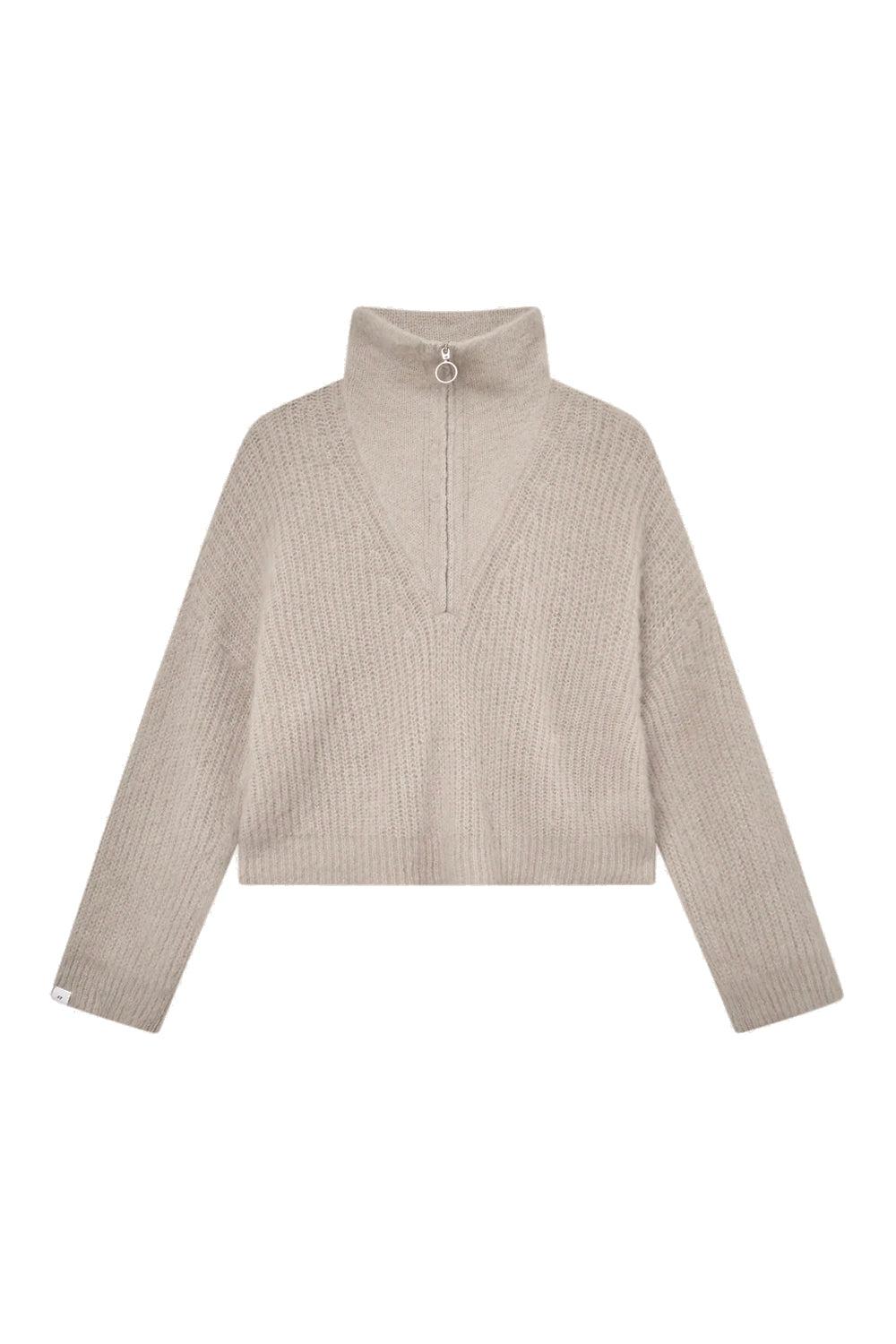 Florie Brushed zip knit Warm sand