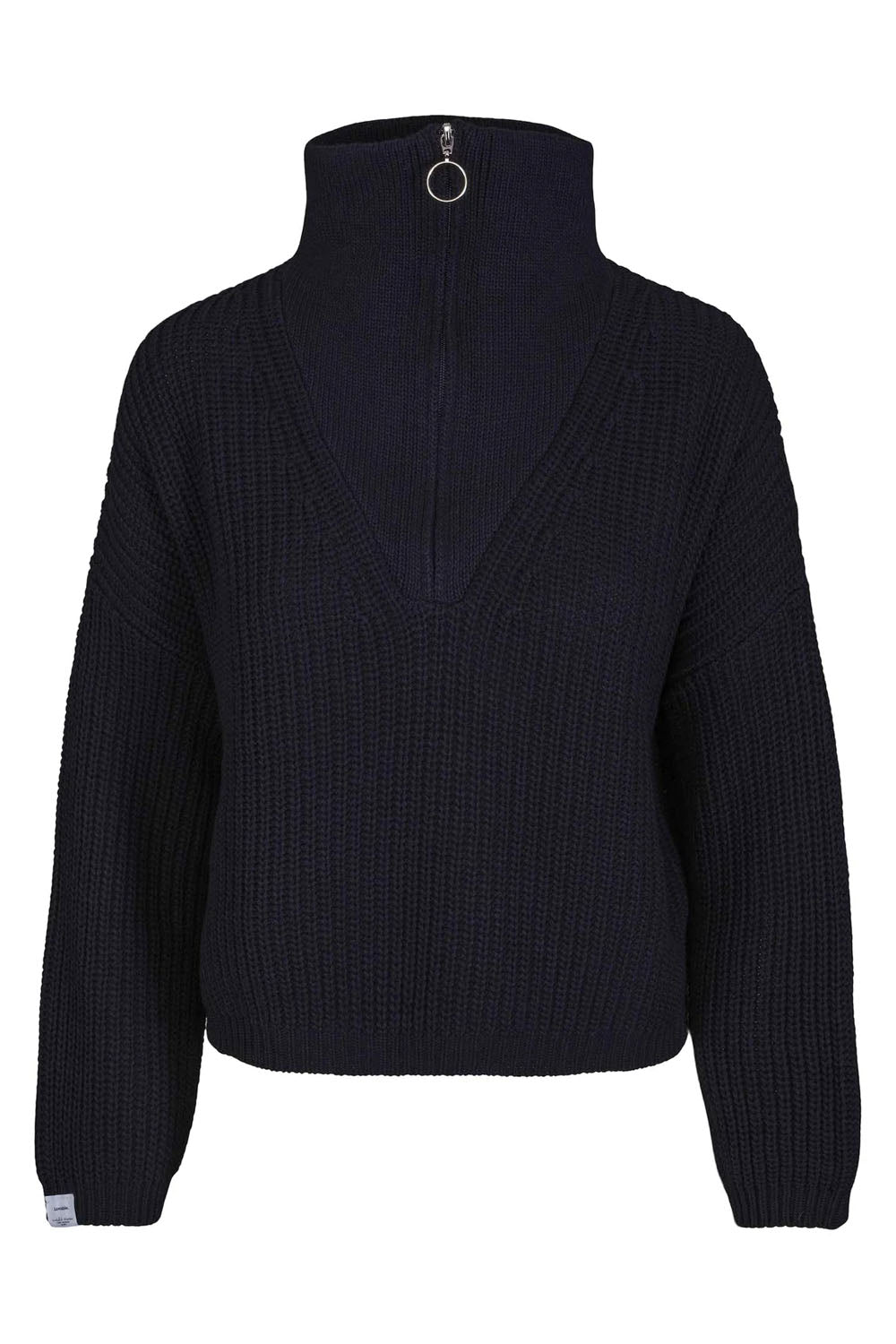 Florie Cotton Zip Knit Sweater Dark Navy