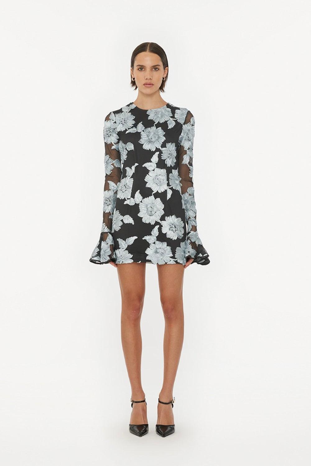 Flower Mesh LS Mini Dress