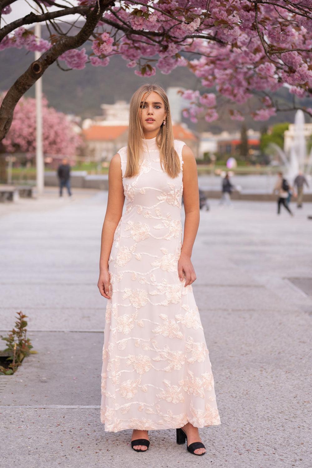Flower Mesh Maxi Dress Blush