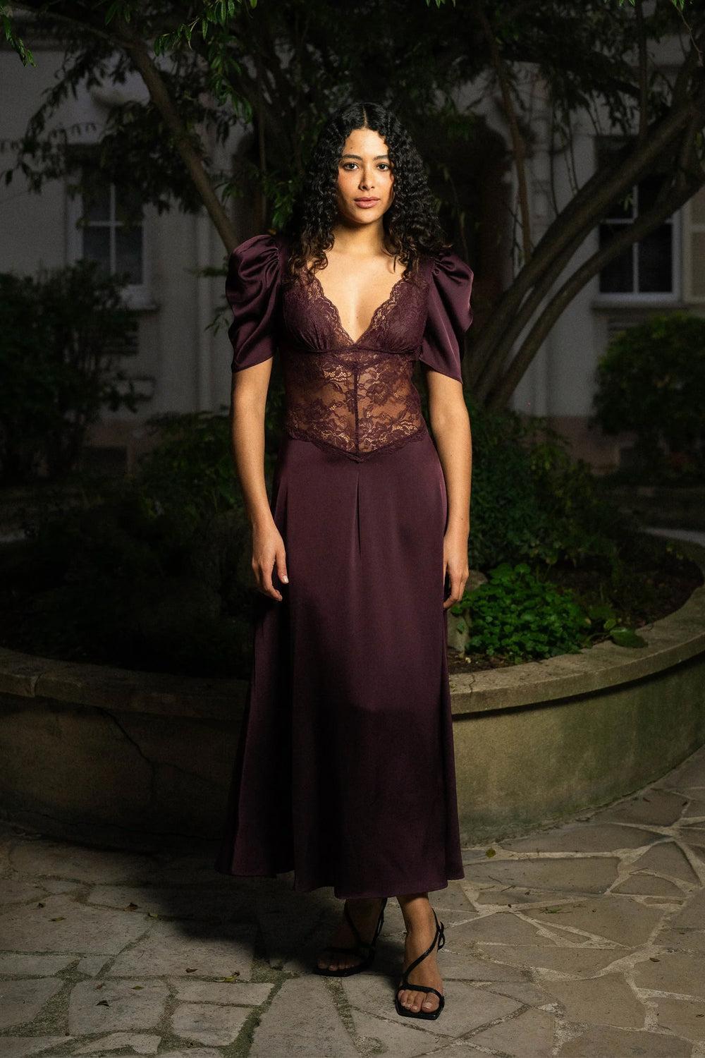 Francis Lace Midi Dress Burgundy