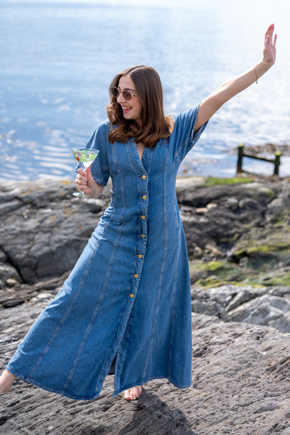 Future Denim Maxi Dress Mid Blue Stone
