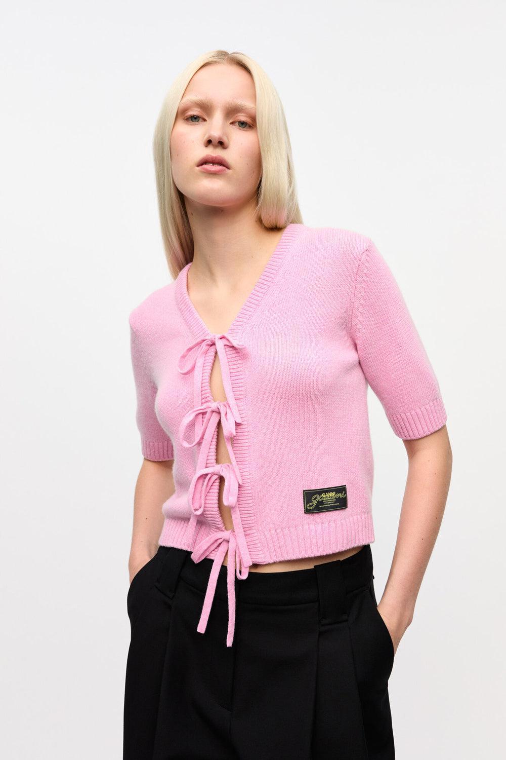 Future Wool Mix Short Sleeve Cardigan Primrose Pink