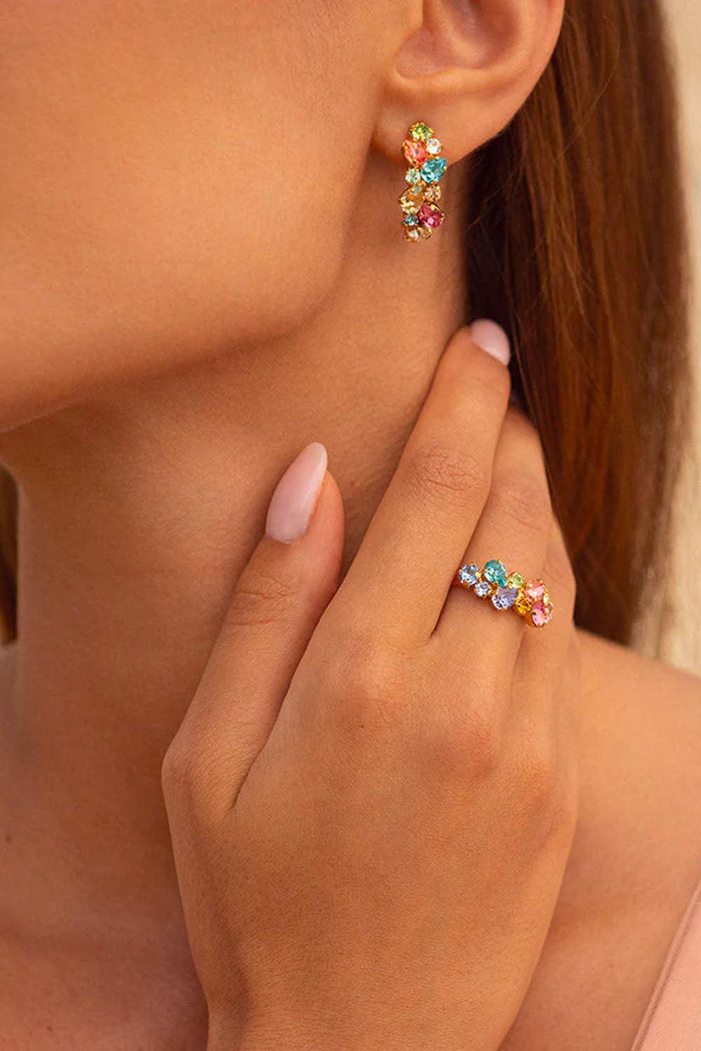 Gabriella Earrings Gold Rainbow Combo