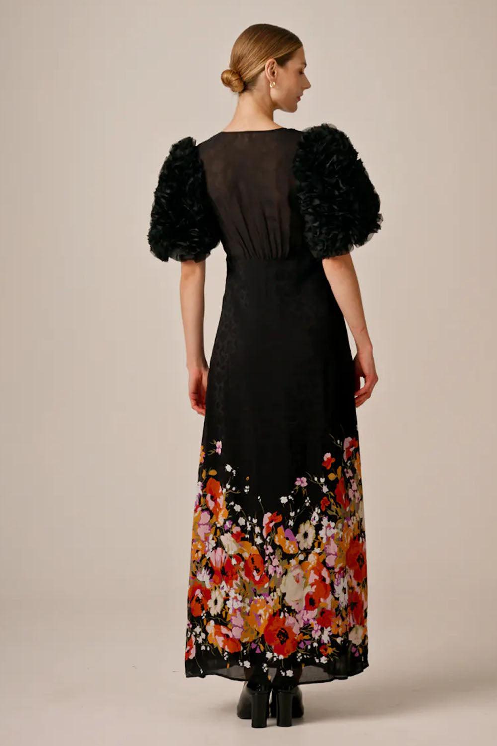 Georgette Ruffle Gown Dark Bloom