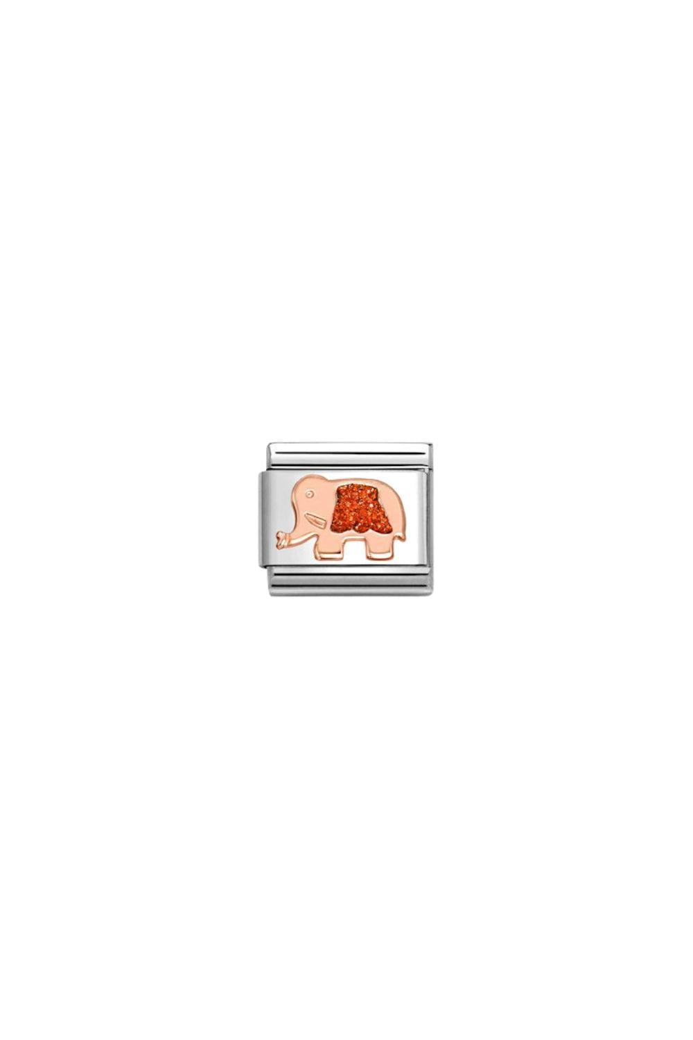 Glitter Symbols 9k Rose Gold, Steel & Enamel Red Elephant