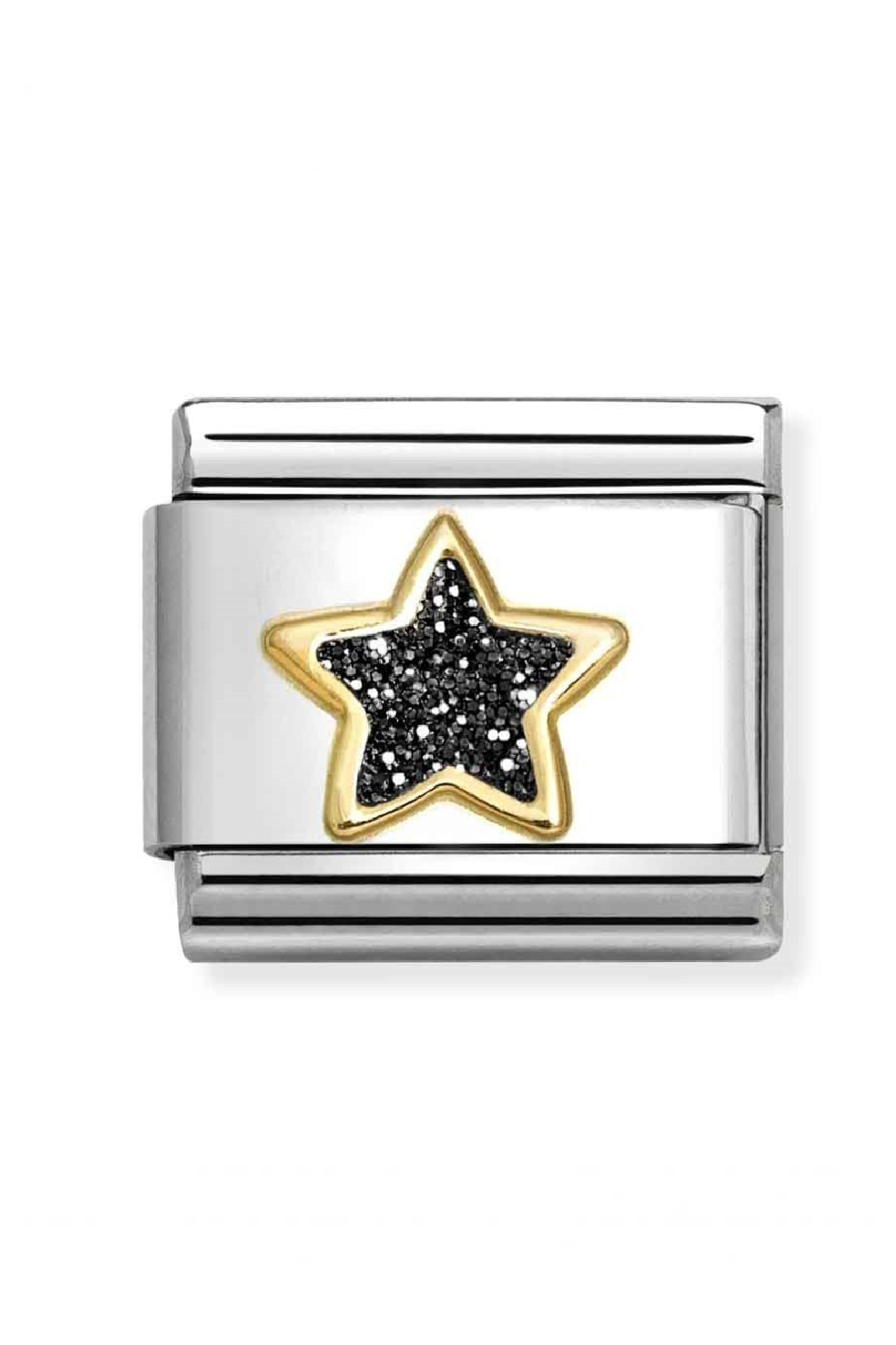 Glitter symbols 18k Gold & enamel Black star