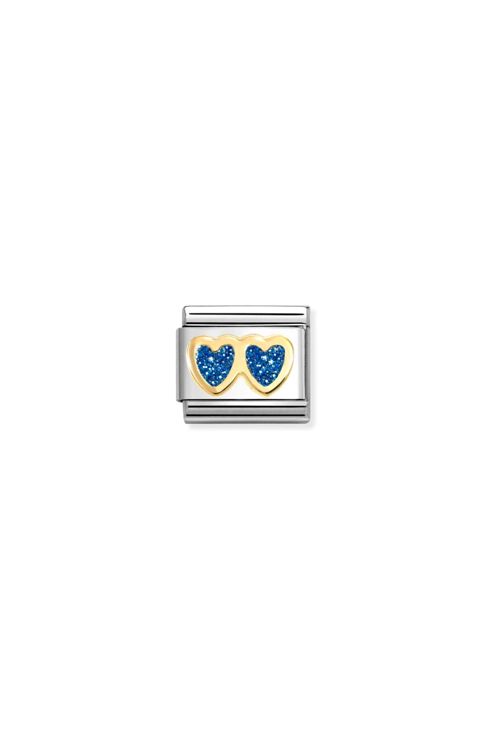 Glitter symbols 18k Gold & enamel Double Blue Heart