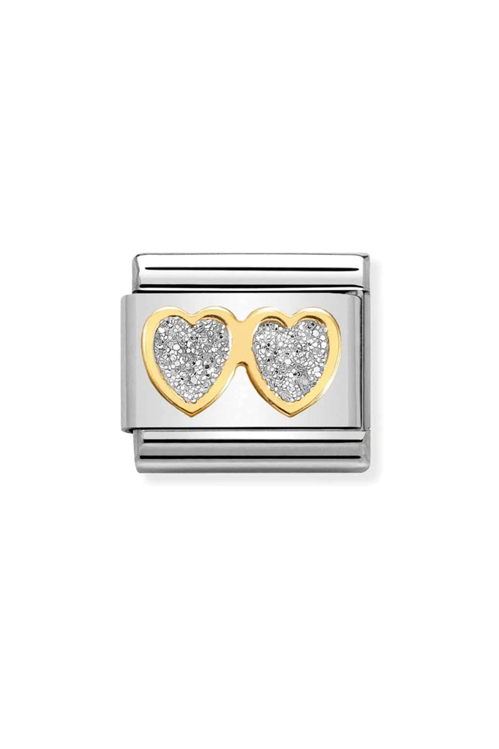 Glitter symbols 18k Gold & enamel double silver hearts