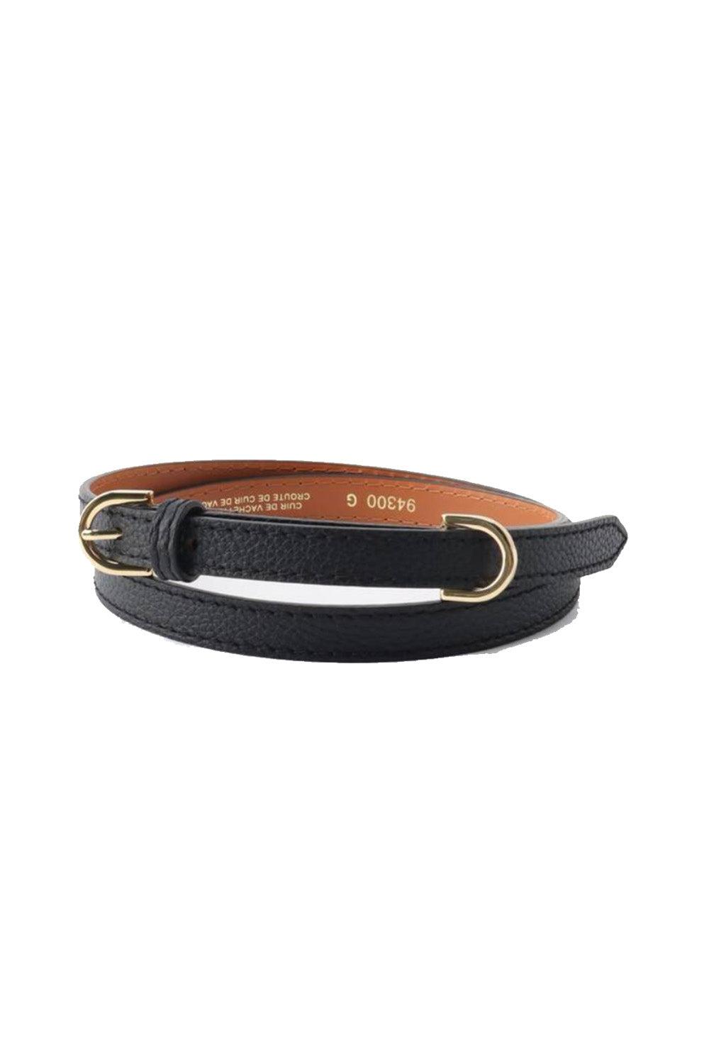 Grained Calf Leather Stitch Belt Black