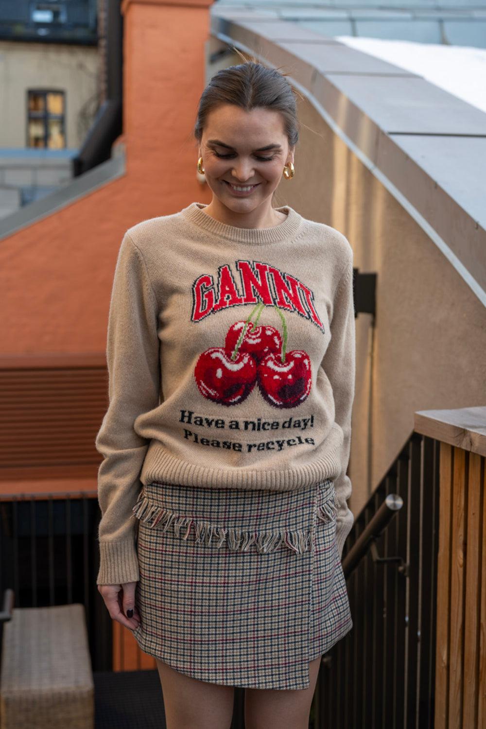 Graphic Wool Mix Cherry Crewneck Safari