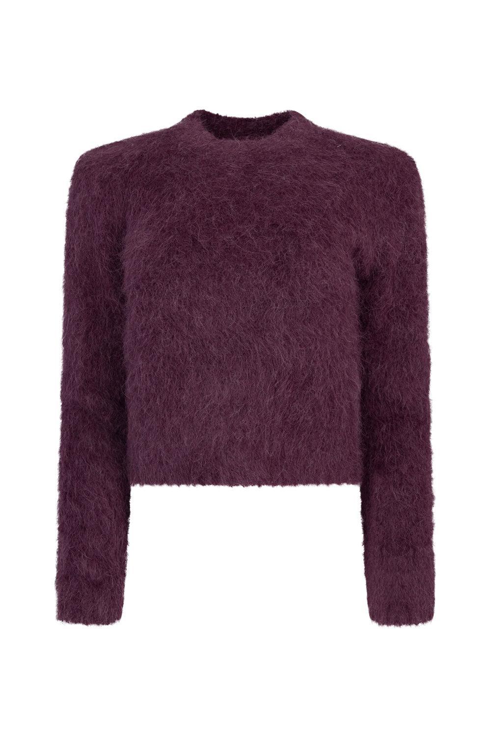 Hairy Knit Fitted Sweater Burgundy