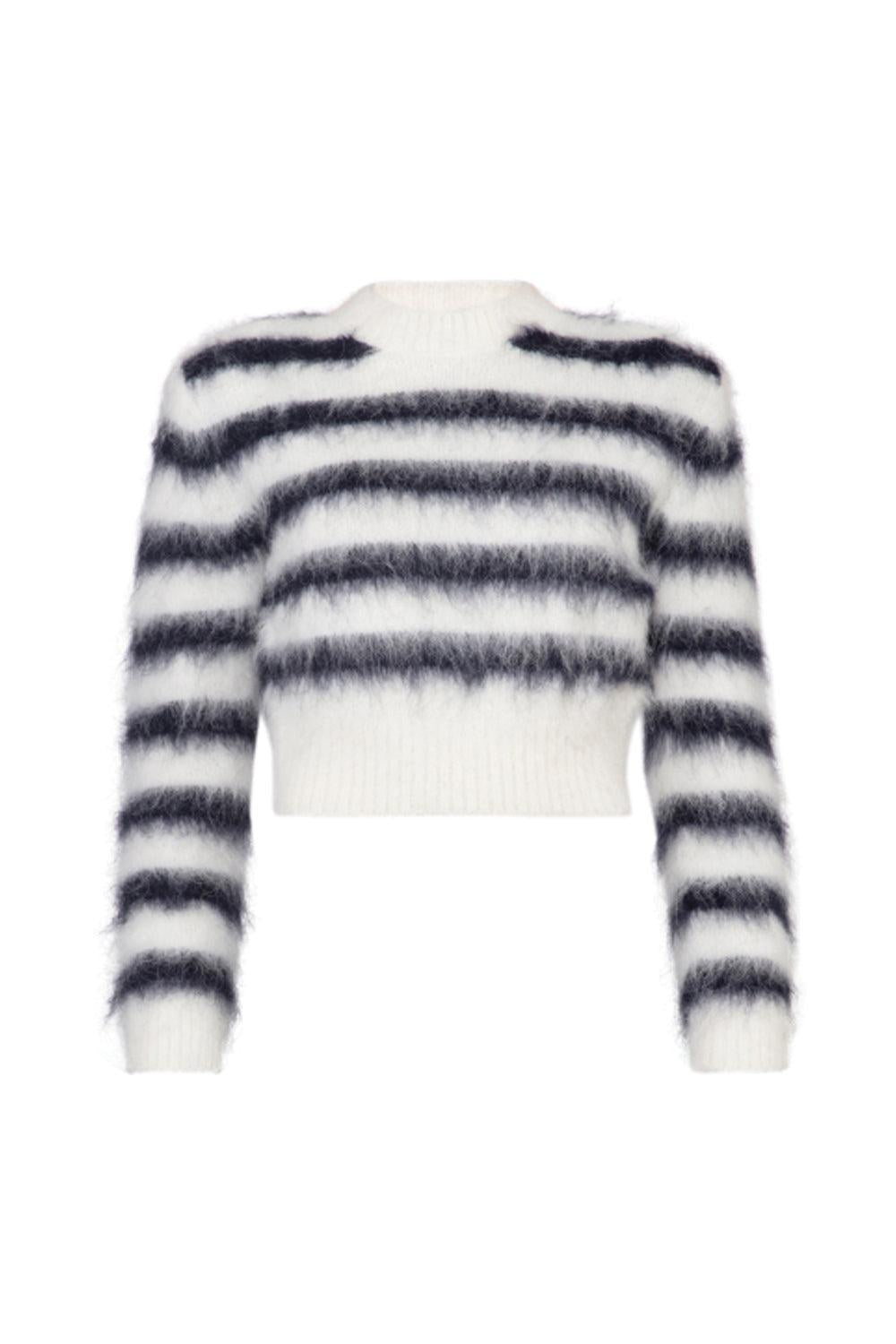 Hairy Knit Fitted Sweater Marine Stripe