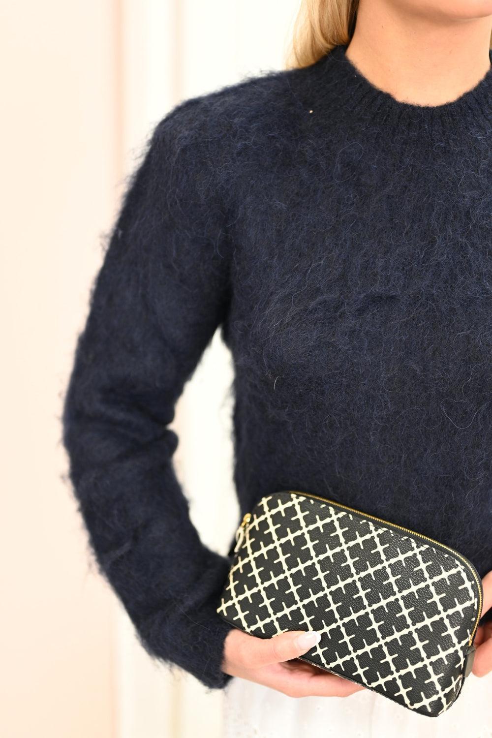 Hairy Knit Fitted Sweater Navy