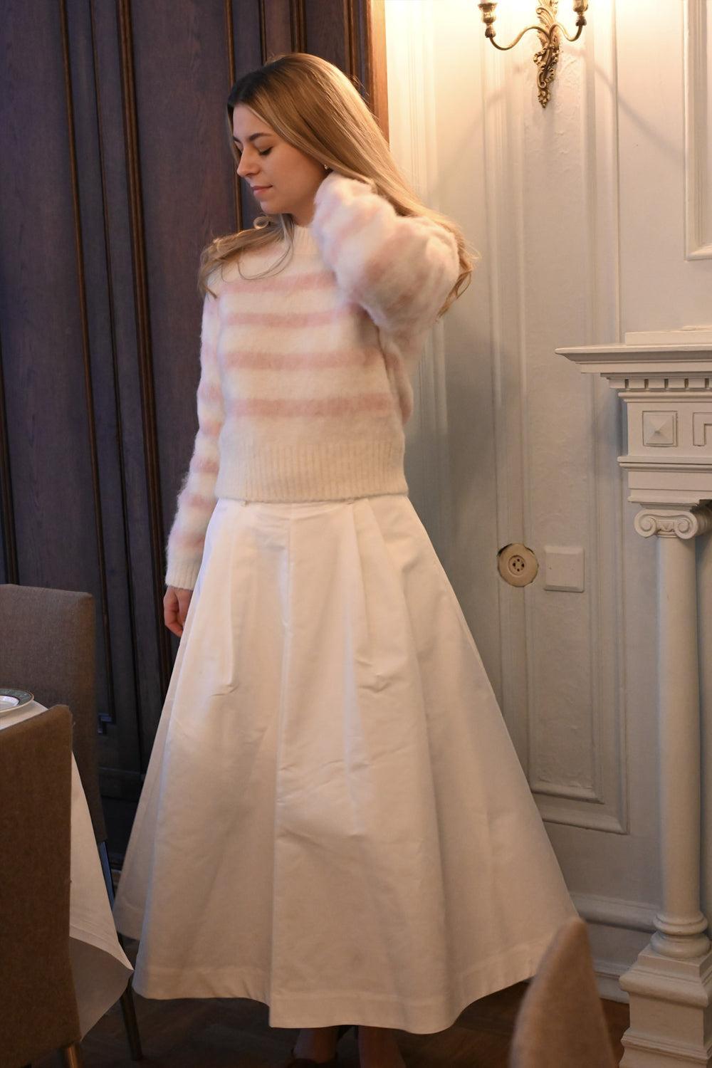 Hairy Knit Fitted Sweater pink Stripe