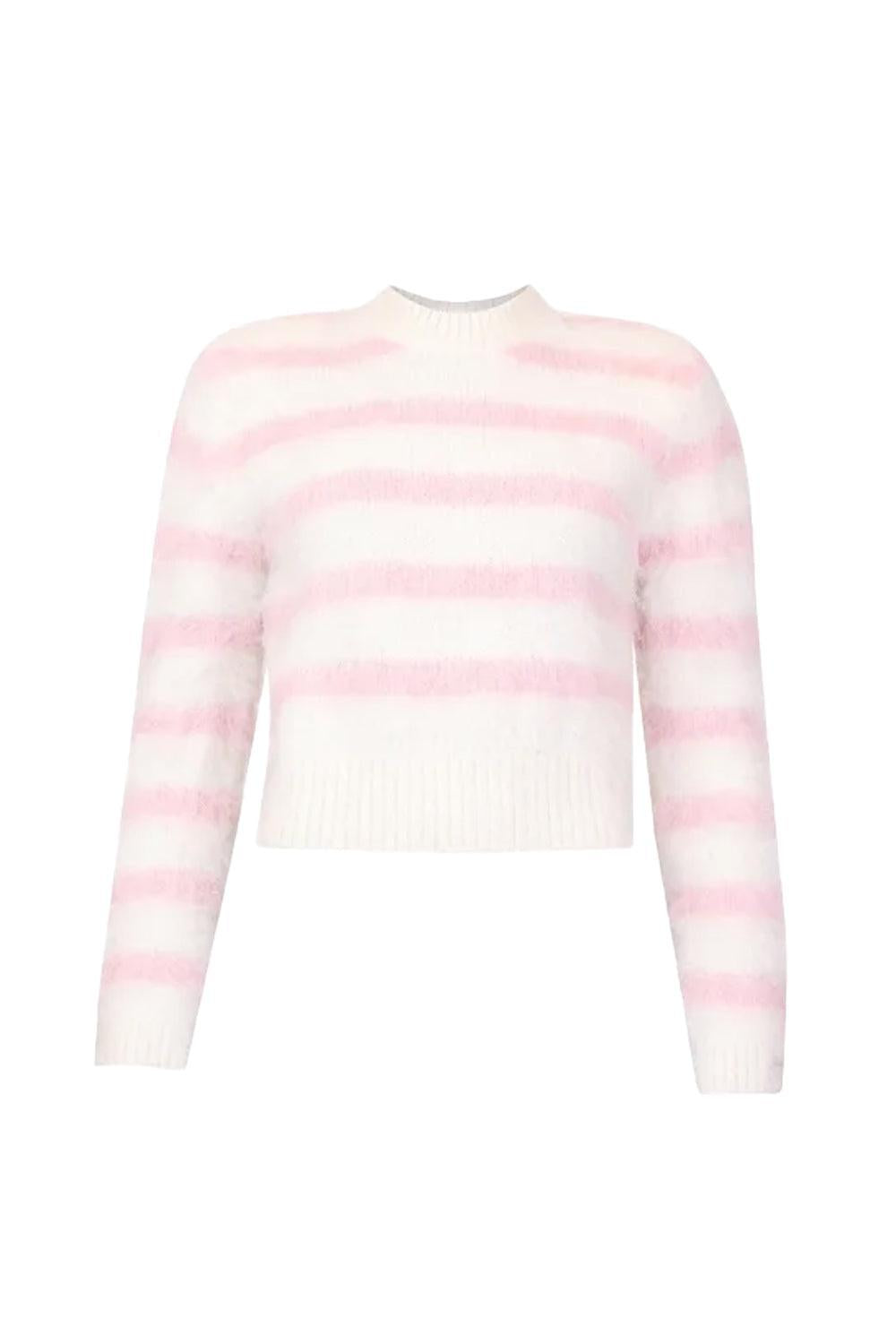 Hairy Knit Fitted Sweater pink Stripe