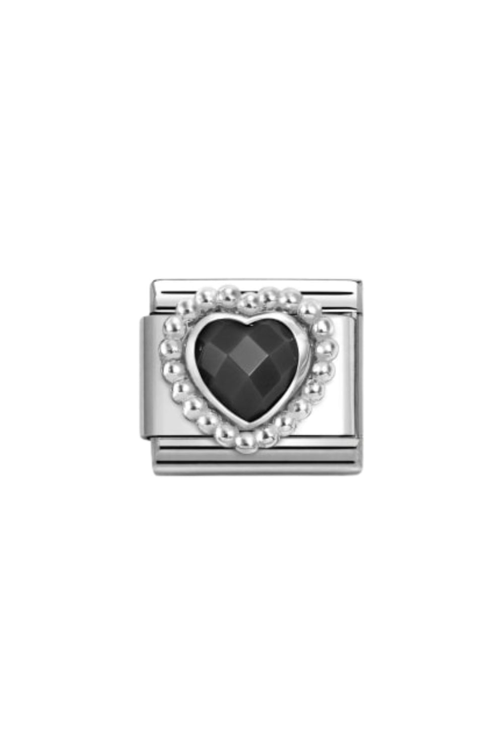 Heart Faceted 925 Sterling silver Heart with Dots rich setting black
