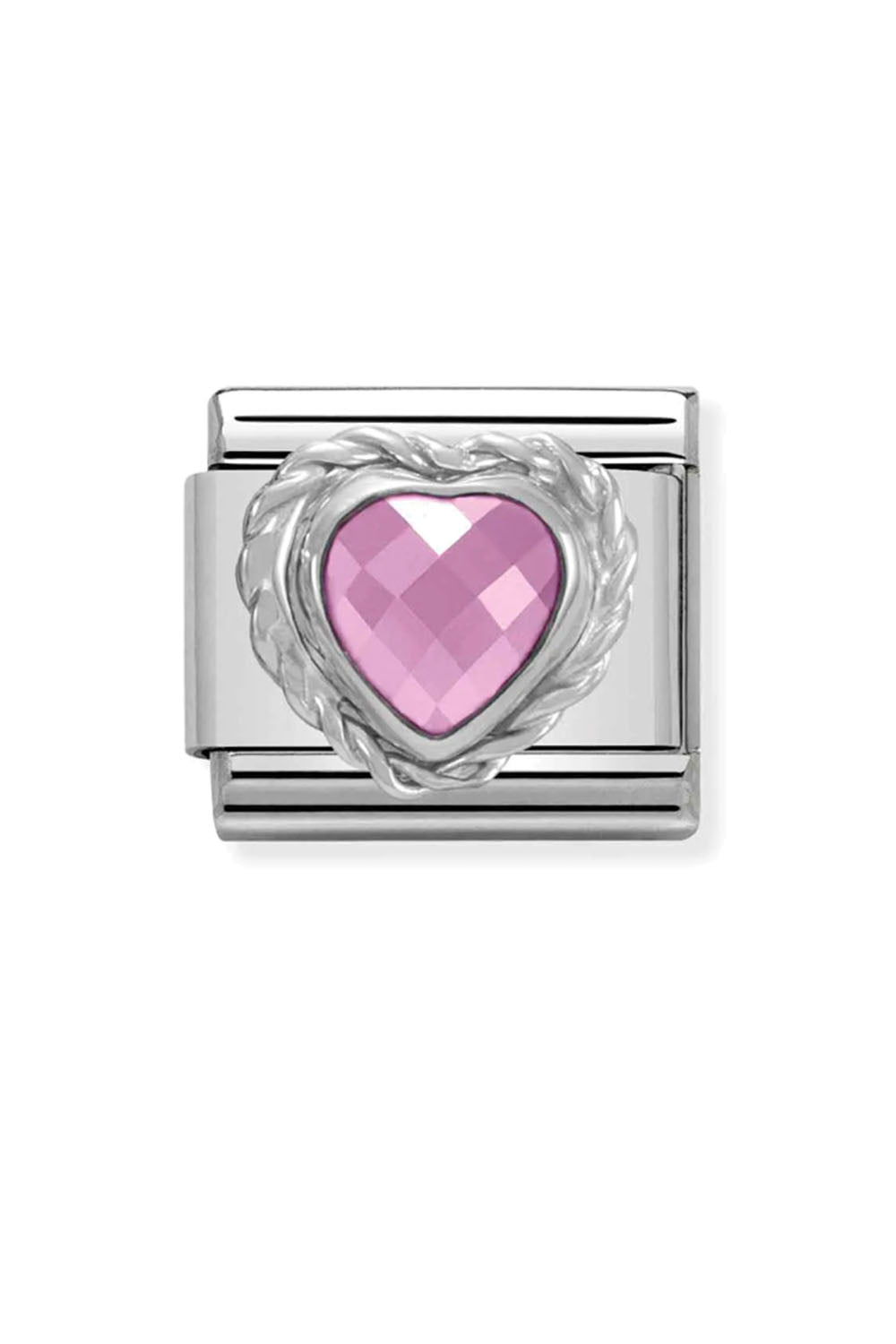 Heart faceted with 925 Sterling silver twisted setting and CZ Pink