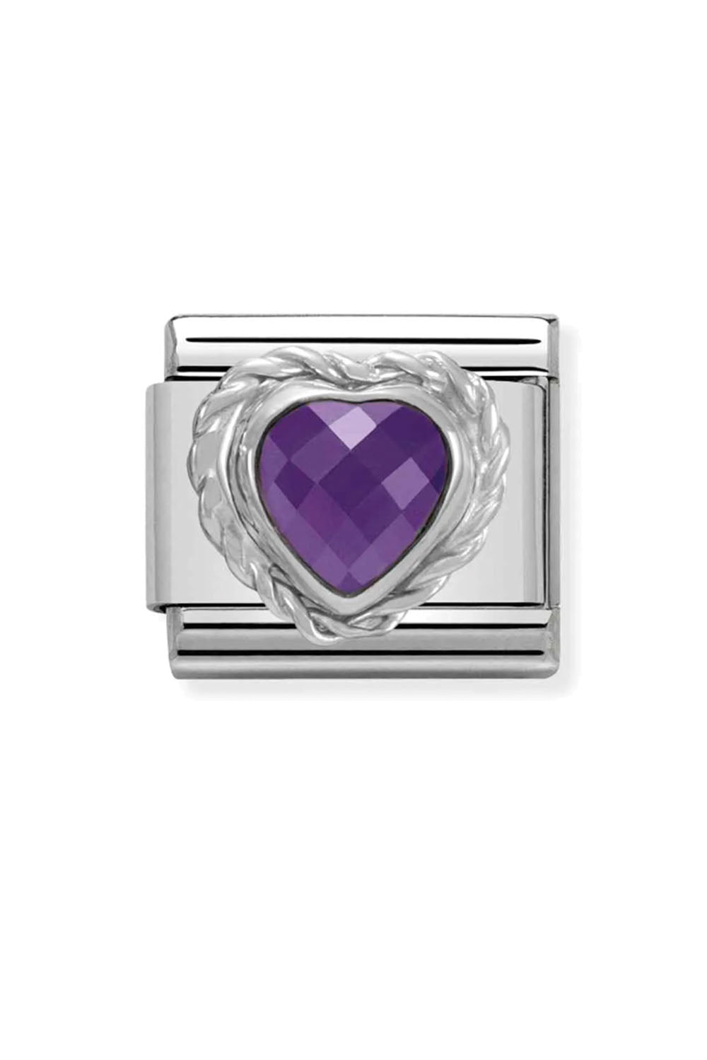 Heart faceted with 925 Sterling silver twisted setting and CZ Purple