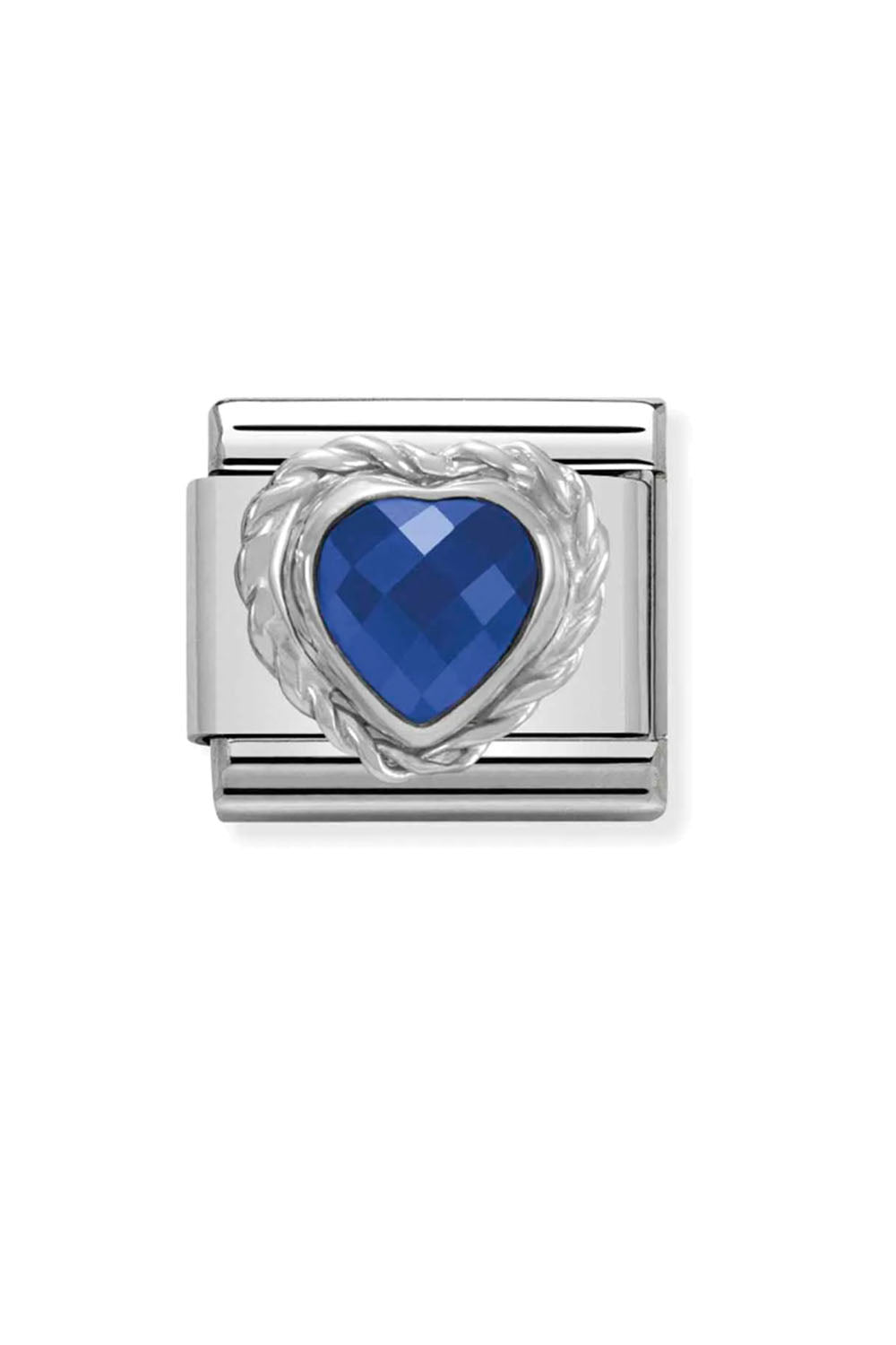 Heart faceted with 925 Sterling silver twisted setting and CZ blue