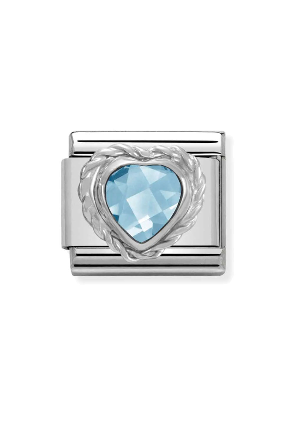 Heart faceted with 925 Sterling silver twisted setting and CZ light blue