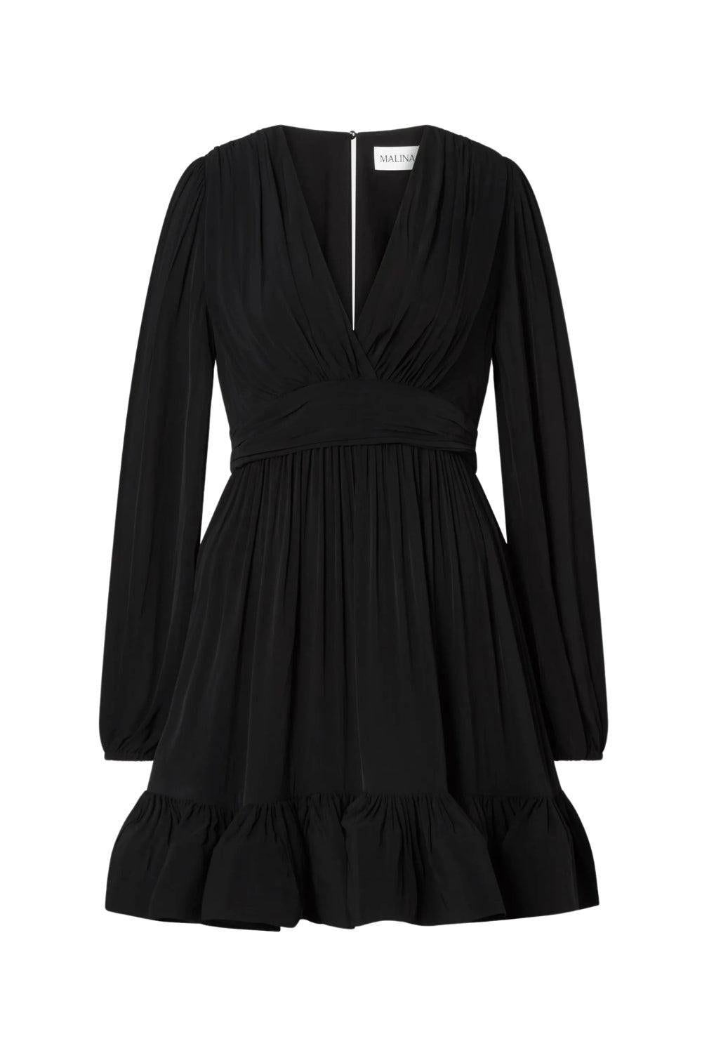 Jadie V-Neck Ruffled Mini Dress Black