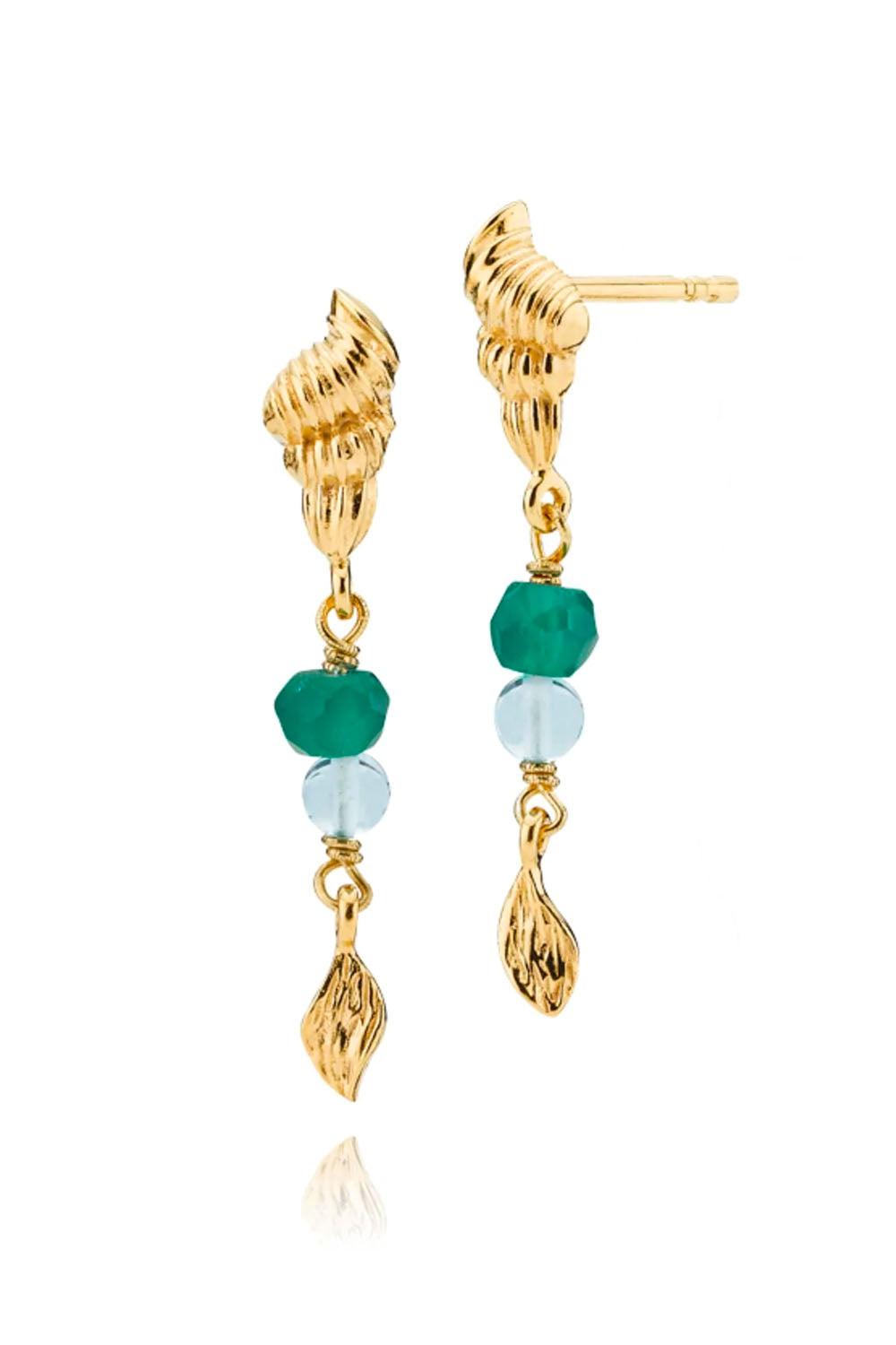 Kaia Earrings Gold-plated with green onyx and Aqua Crystal