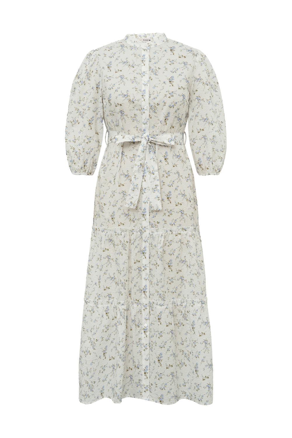 Kate Long Dress Off White/Blue