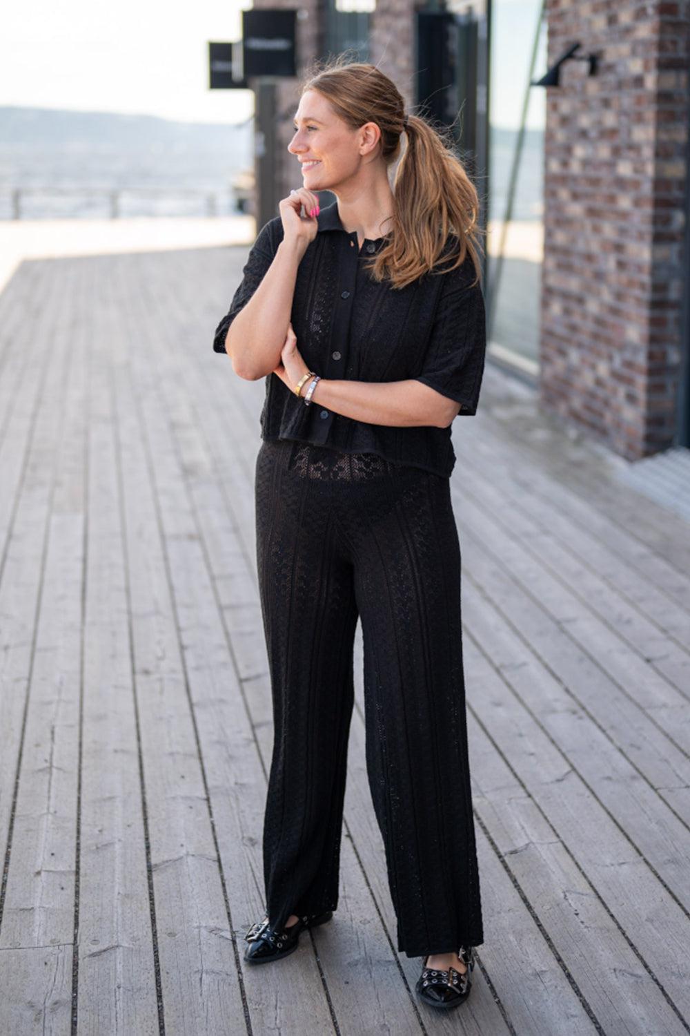 Kelp Crochet Trousers Black