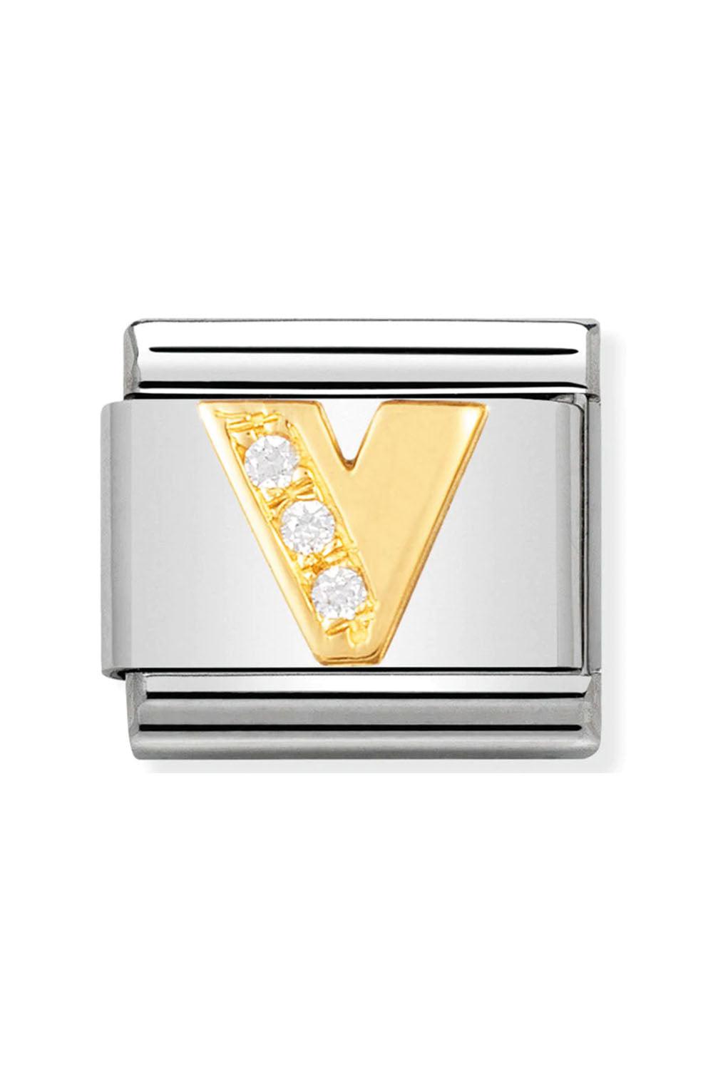 LETTERS 18k Gold and CZ V