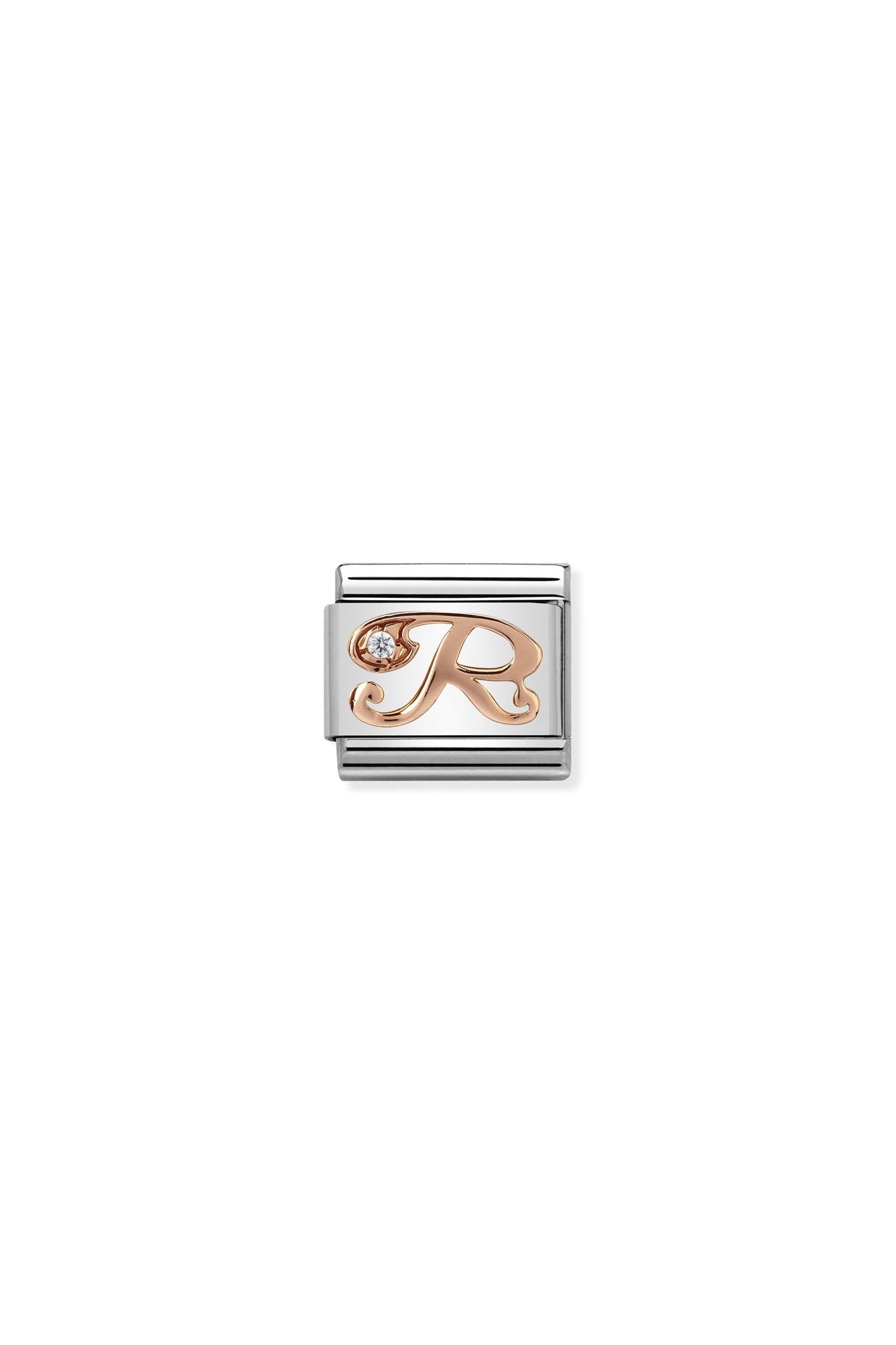 LETTERS 9k rose gold and CZ R