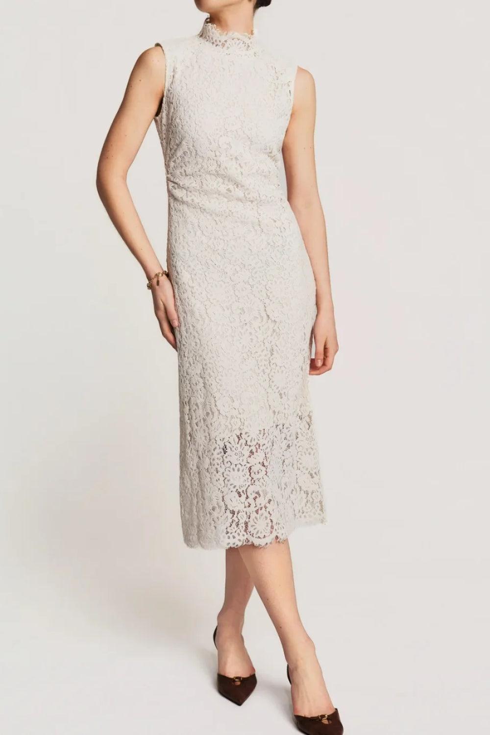 Lace Velvet Midi Dress Vintage White