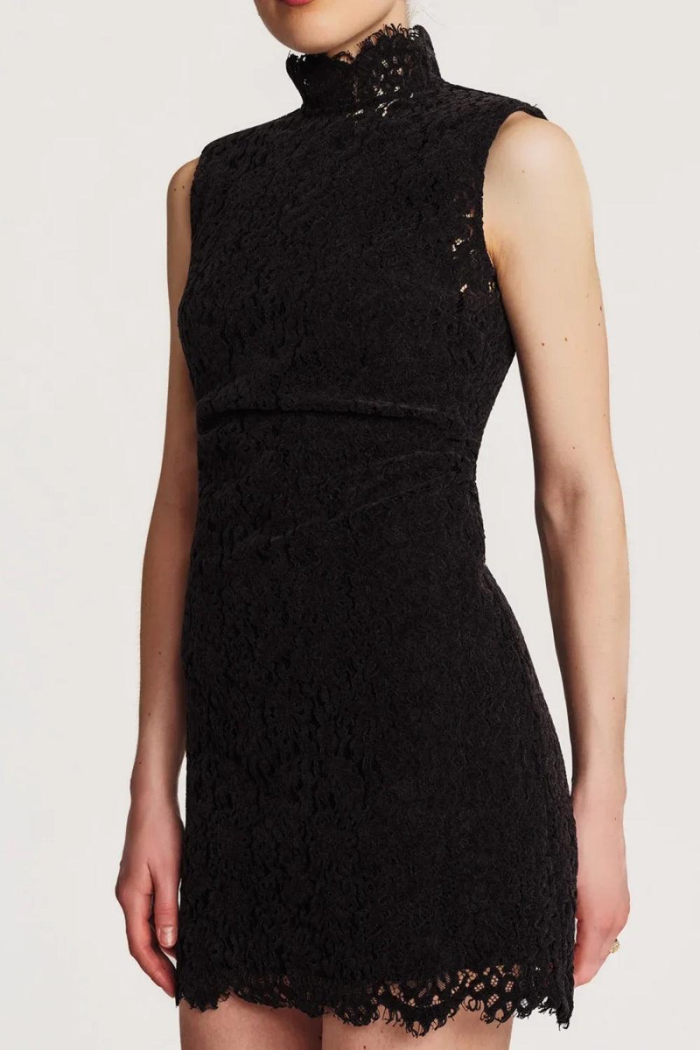 Lace Velvet Mini Dress Black