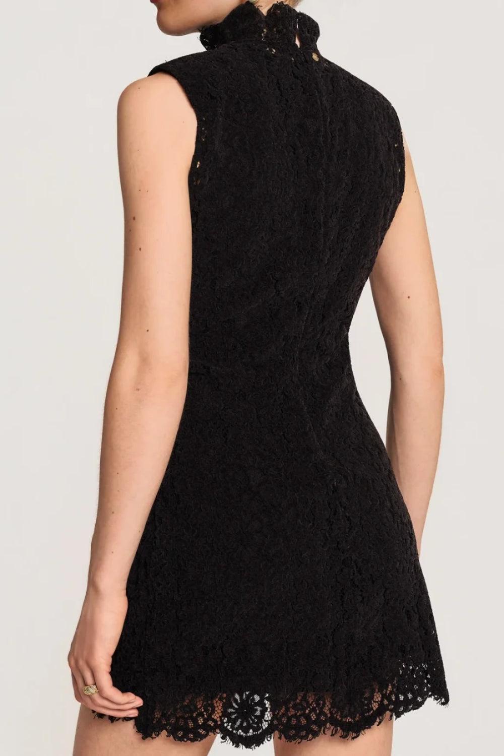 Lace Velvet Mini Dress Black