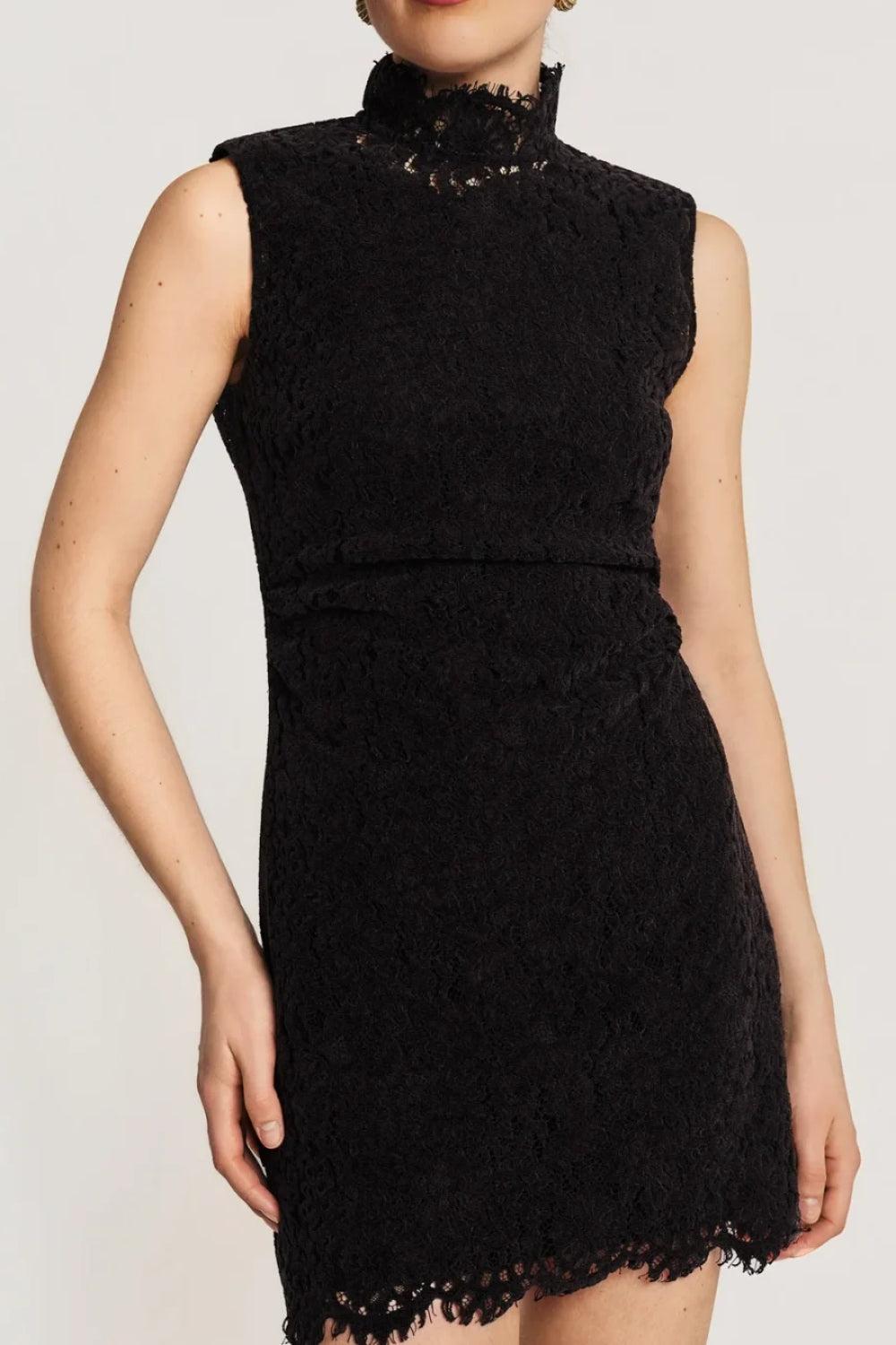 Lace Velvet Mini Dress Black
