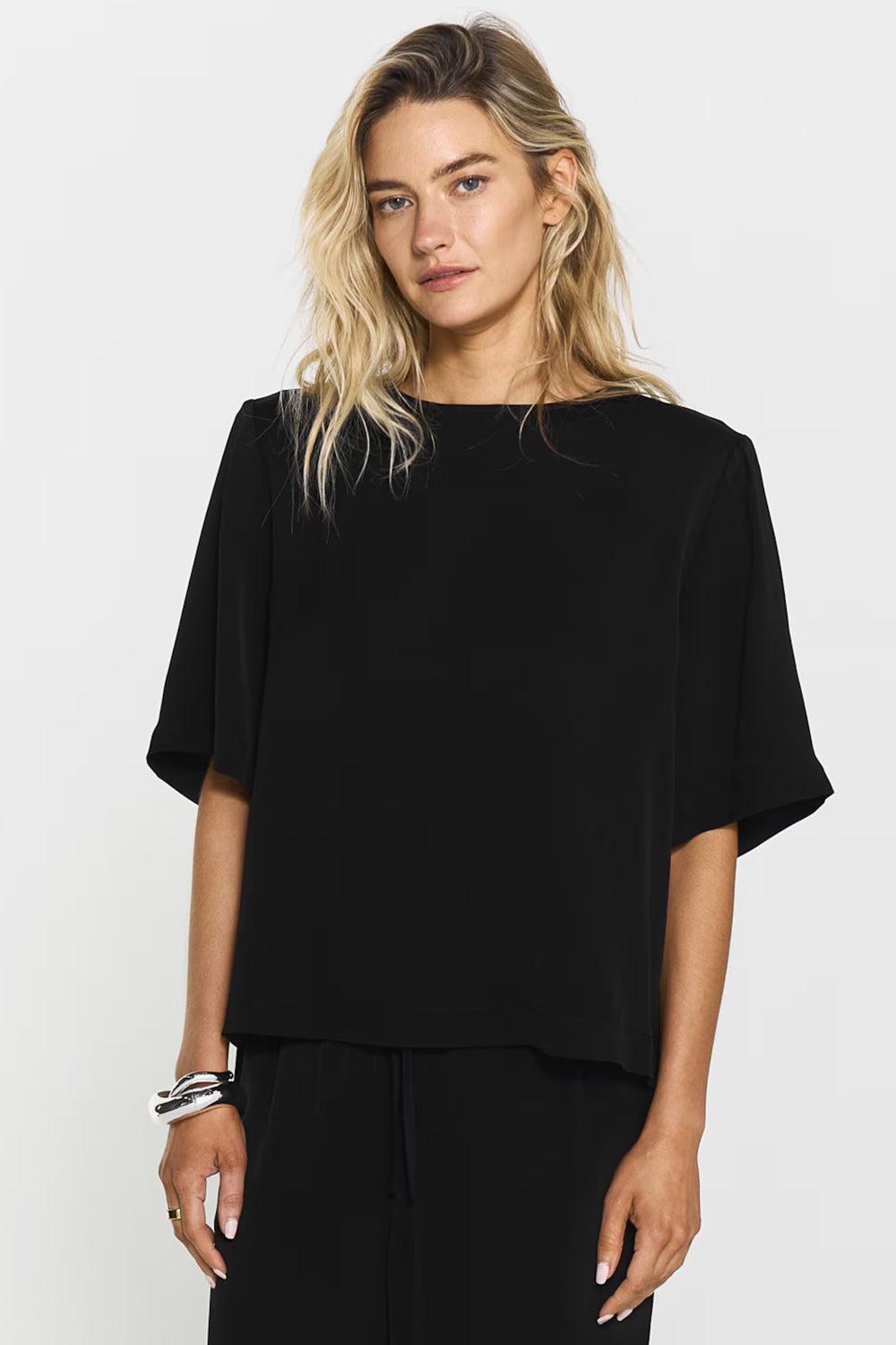 Leonie Satin Tee Black