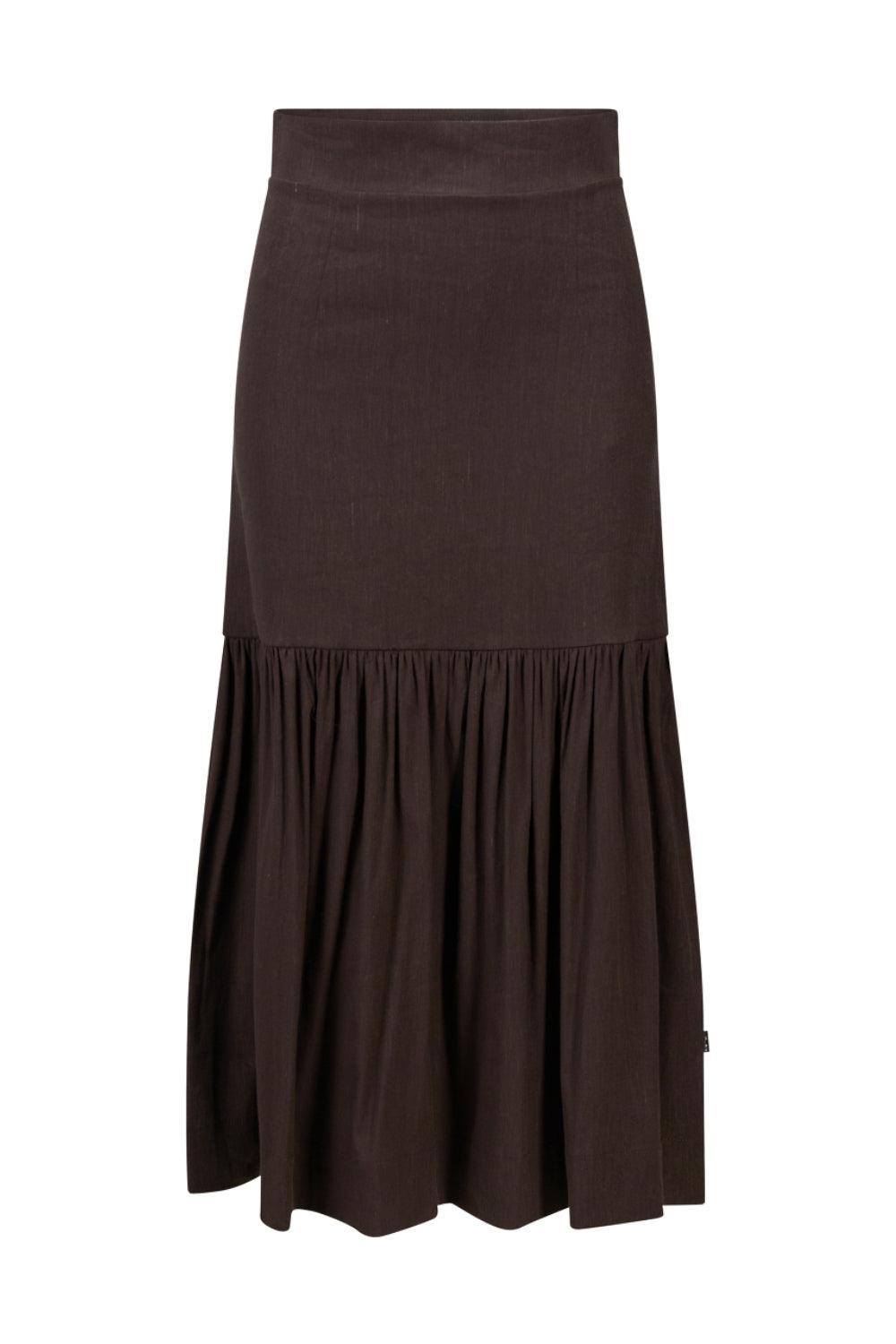 Lill Stretch Linen Skirt Dark Brown
