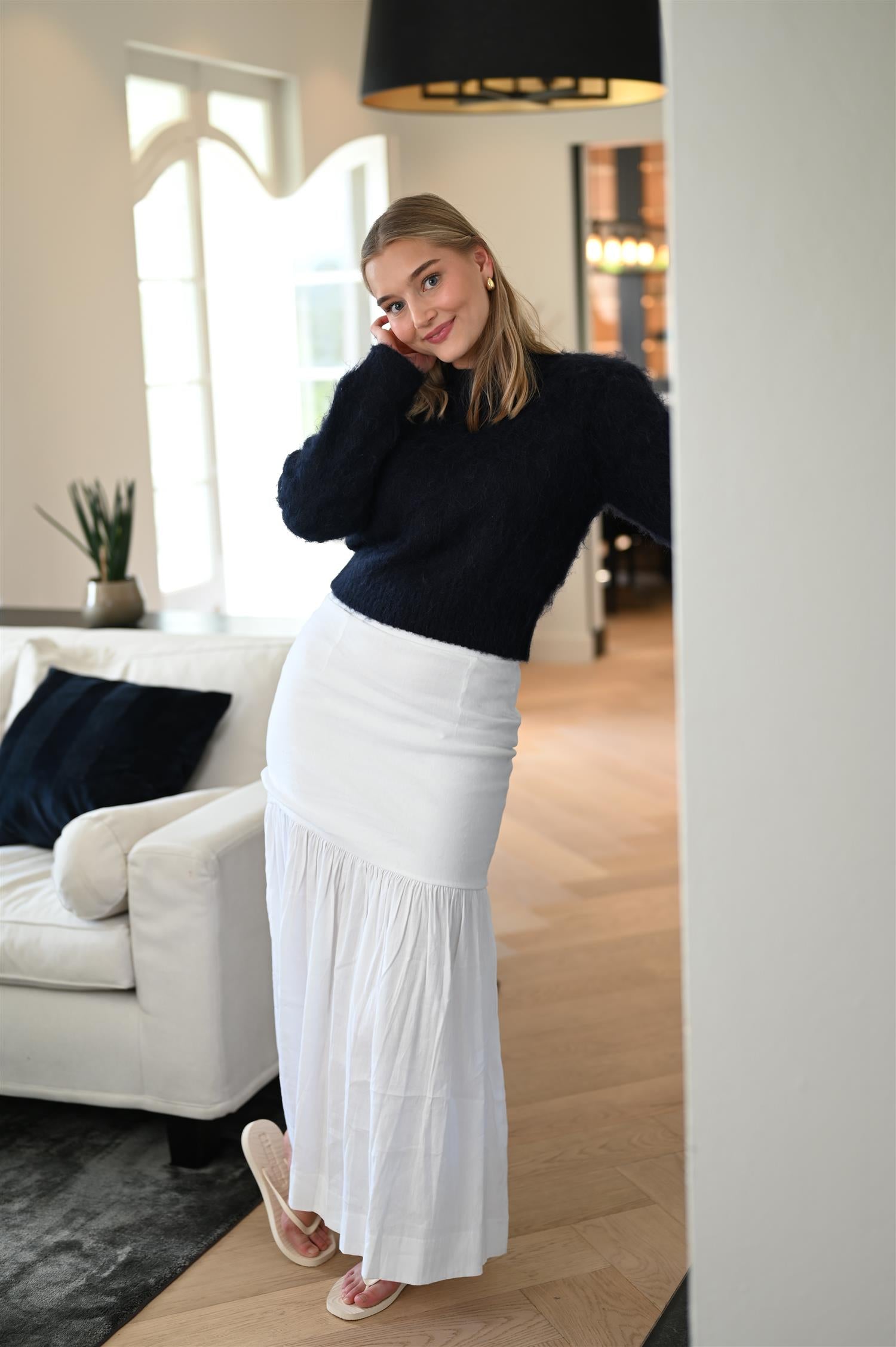 Lill Stretch Linen Skirt White