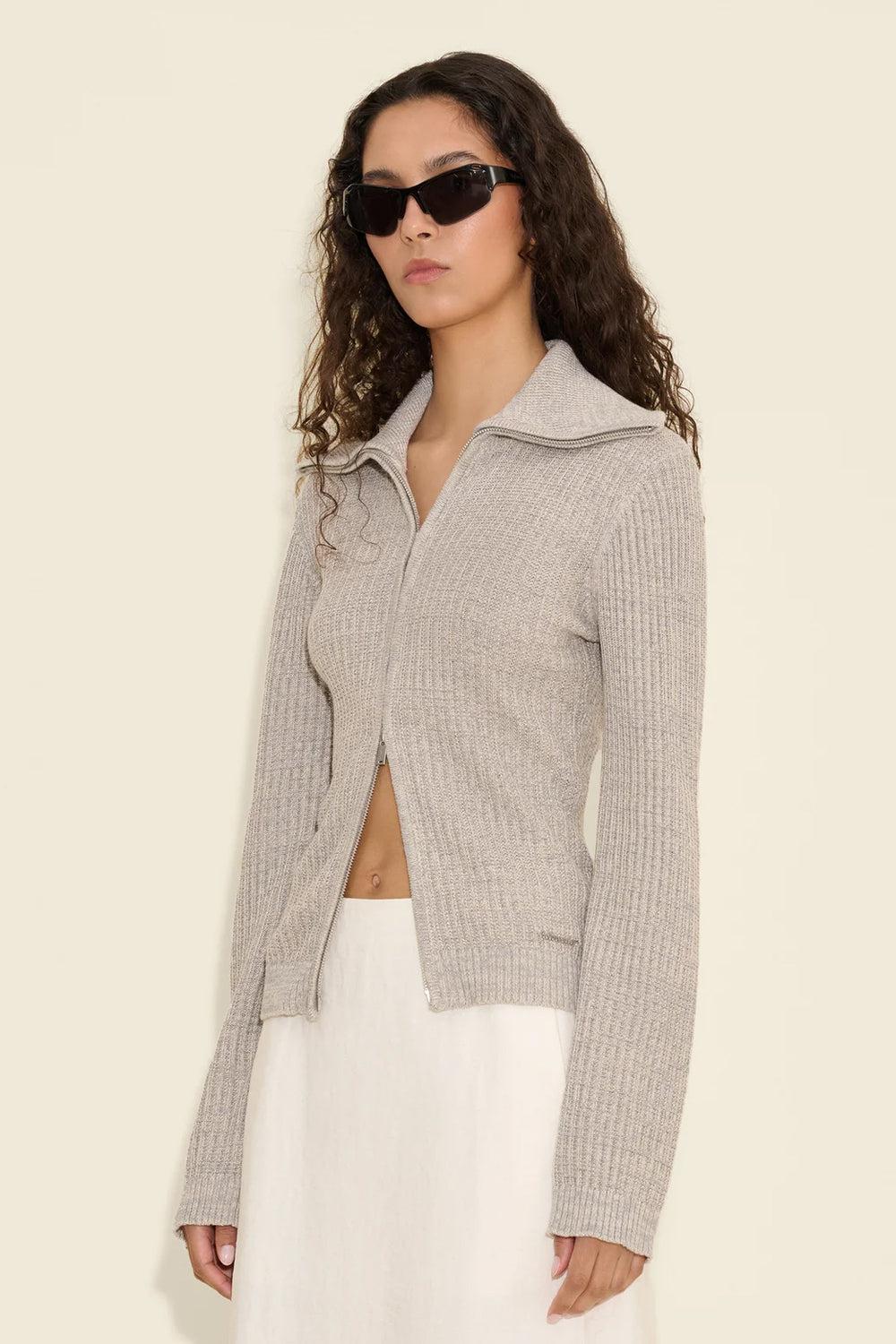 Line Zip Cardigan Grey Mix