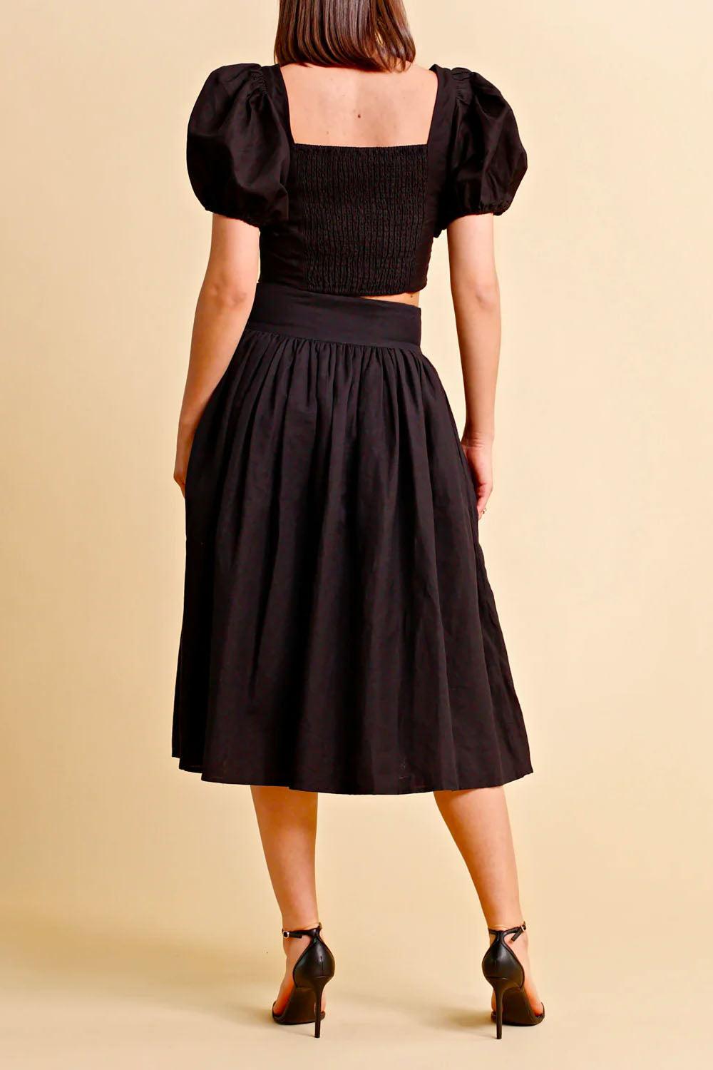 Linen midi skirt Black