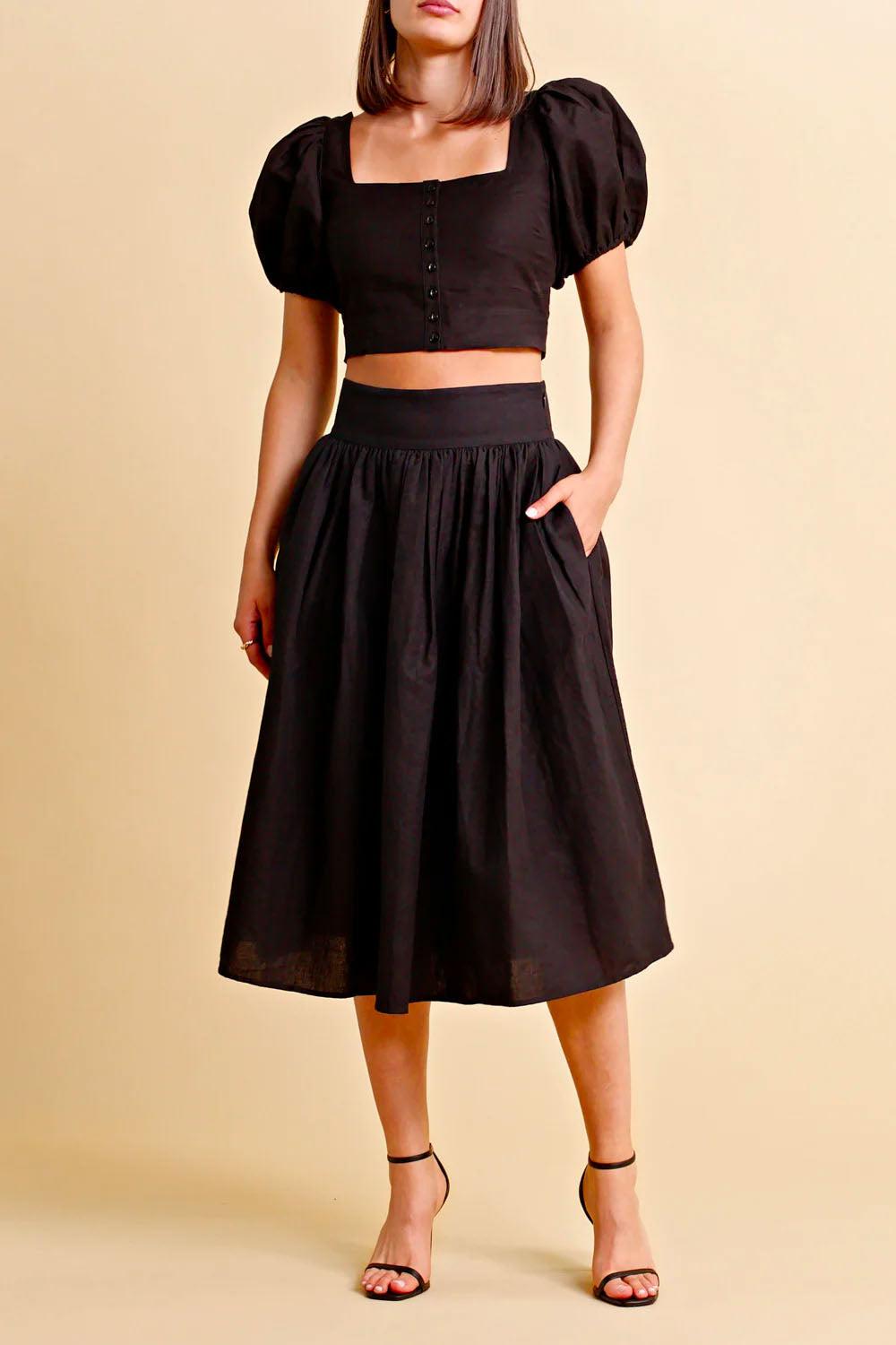 Linen midi skirt Black
