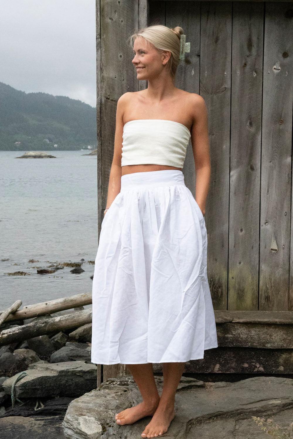 Linen midi skirt White