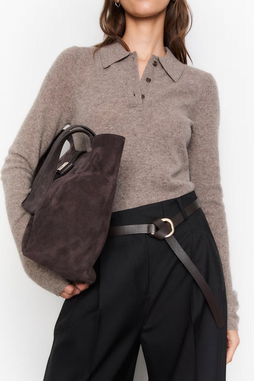 Lucille Tote Bag Large Dark Brown Suede