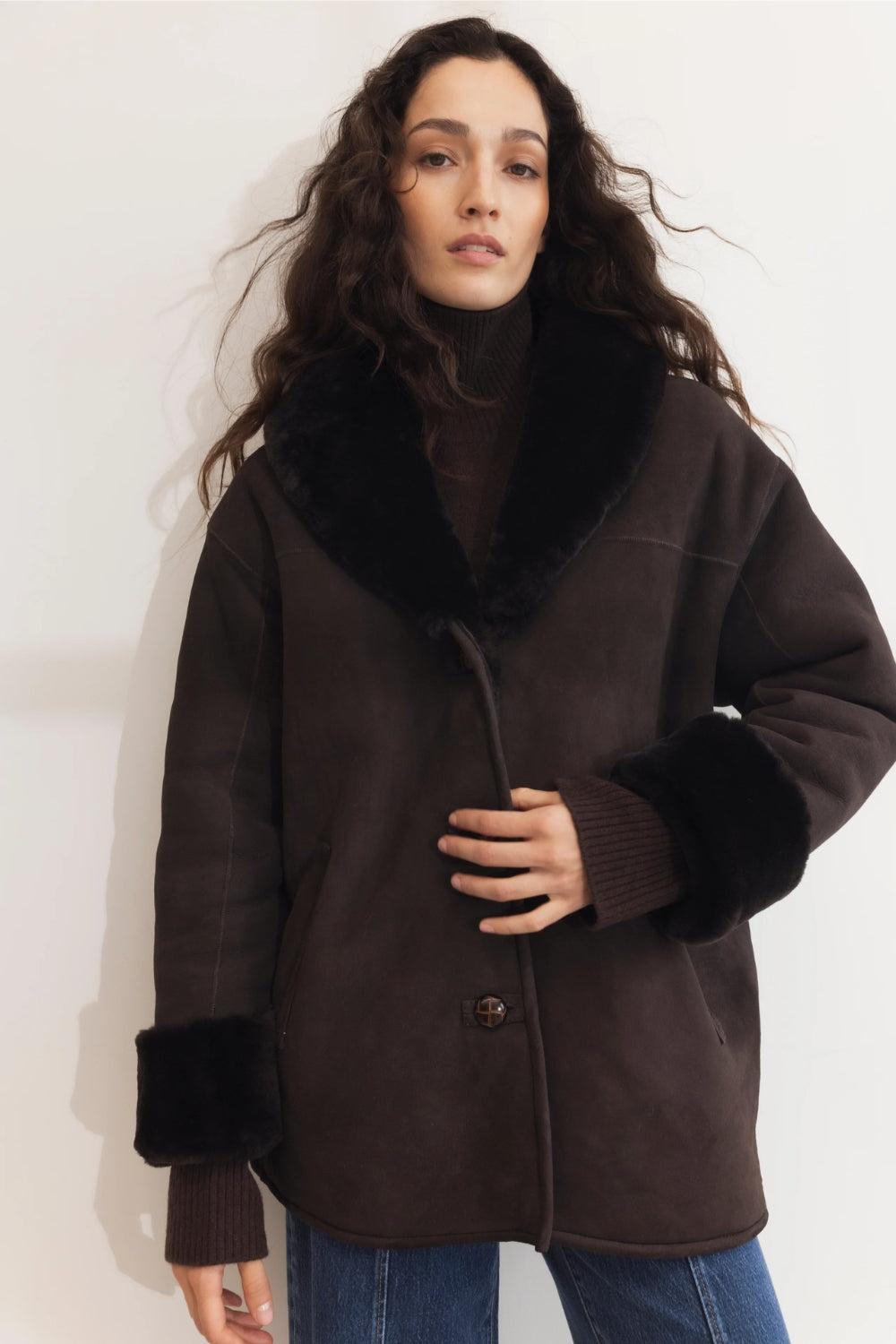 Luna Shearling jacket dark brown