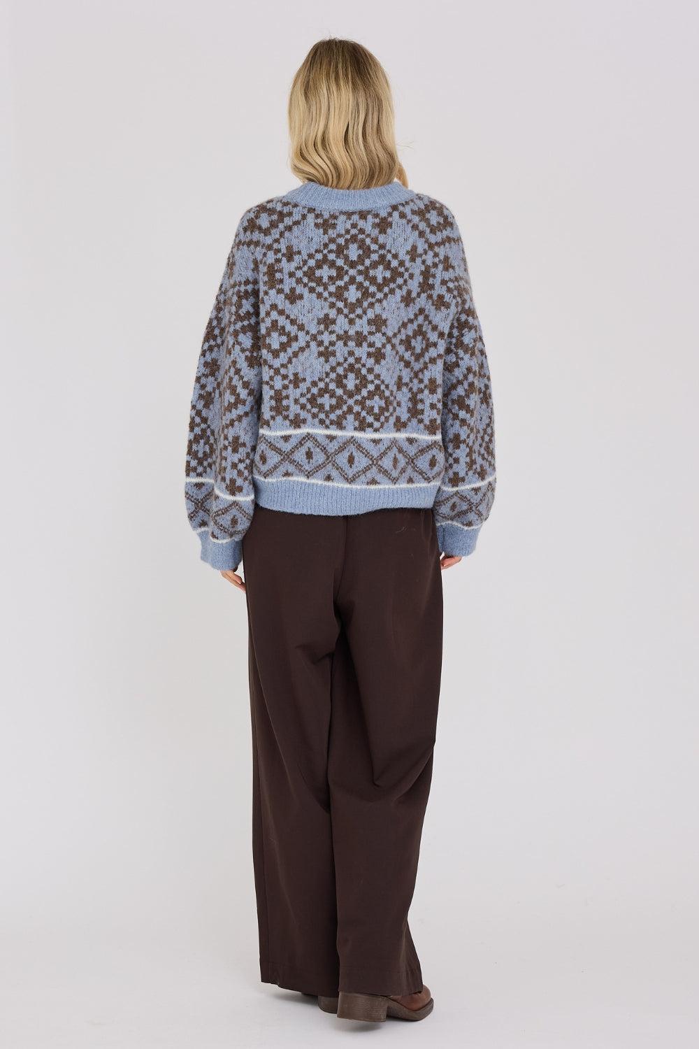 Luxana Knit Pullover Brown/Blue